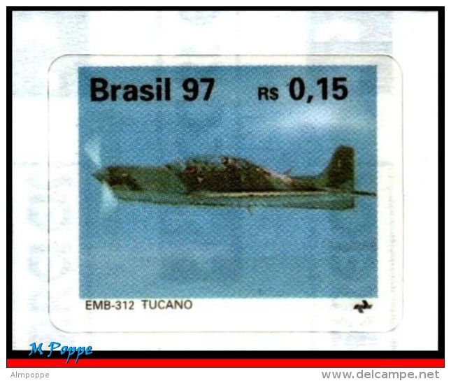 Ref. BR-2619-23 BRAZIL 1997 PLANES, AVIATION, BRAZILIAN AIRPLANES,, TUCANO, BRASILIA, MI# 2740-44,MNH 5V Sc# 2619-2623