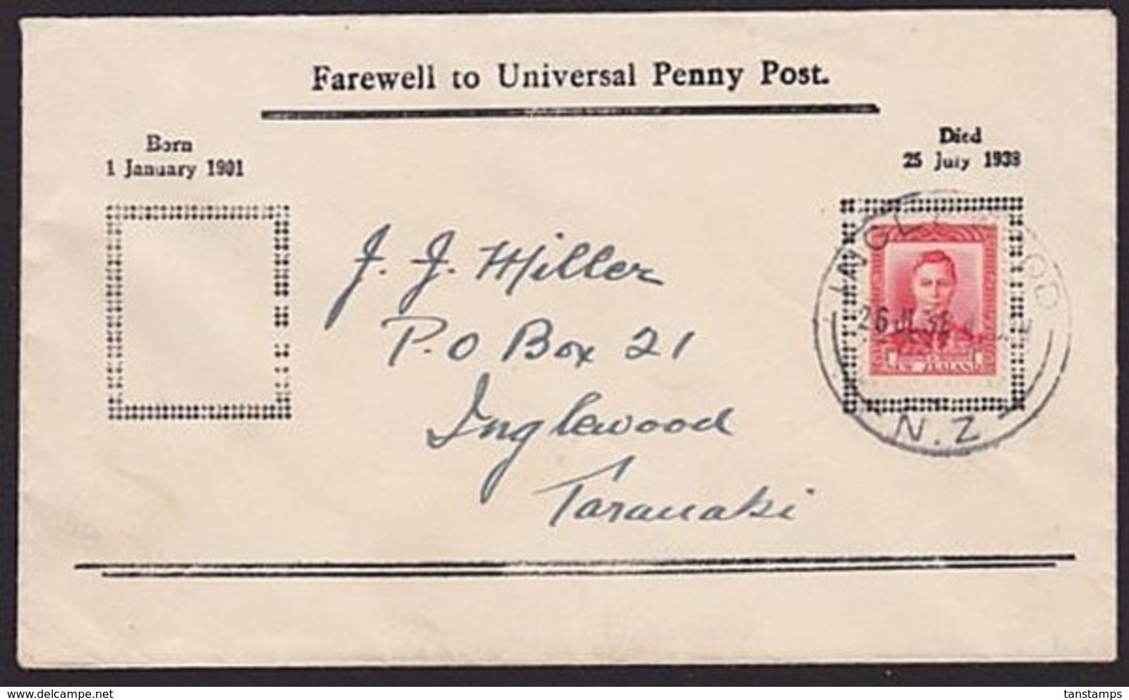 NZ FAREWELL TO UNIVERSAL POSTAGE LAST DAY COVER - Brieven En Documenten