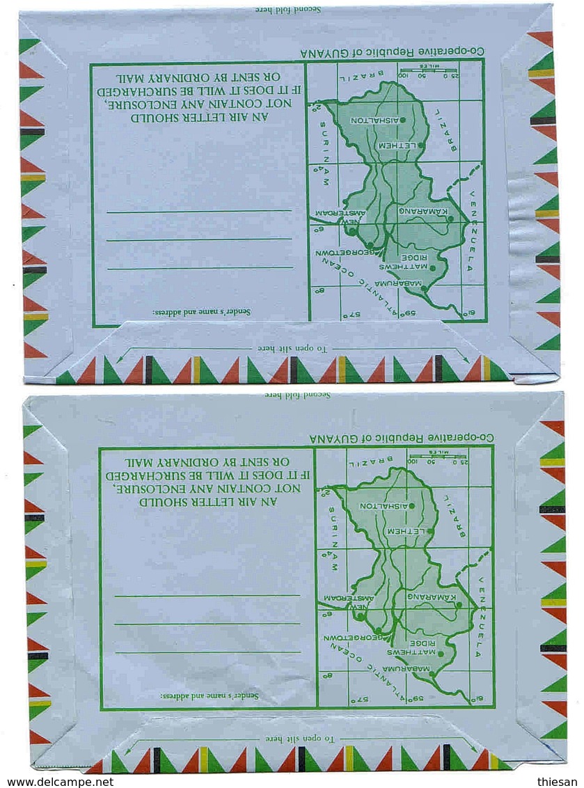 Guyana Aérogramme (X2) Carte Géo Map Aerogram Air Letter Entier Entero Ganzsache Lettre Carta Belege Airmail Cover - Guyane (1966-...)