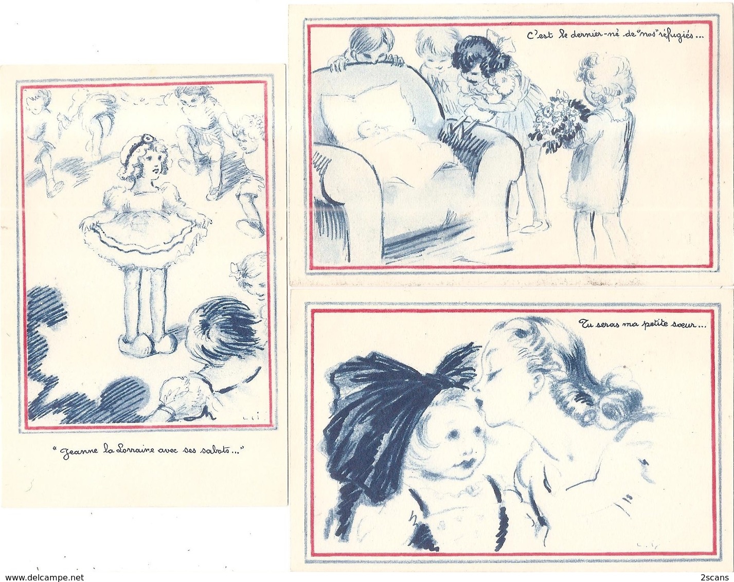 Lot De 3 Cartes Postales "COMITÉ NATIONAL DE L'ENFANCE" (1: Jeanne La Lorraine - 2: Alsace Petite Soeur - 3: Dernier-né) - 1900-1949
