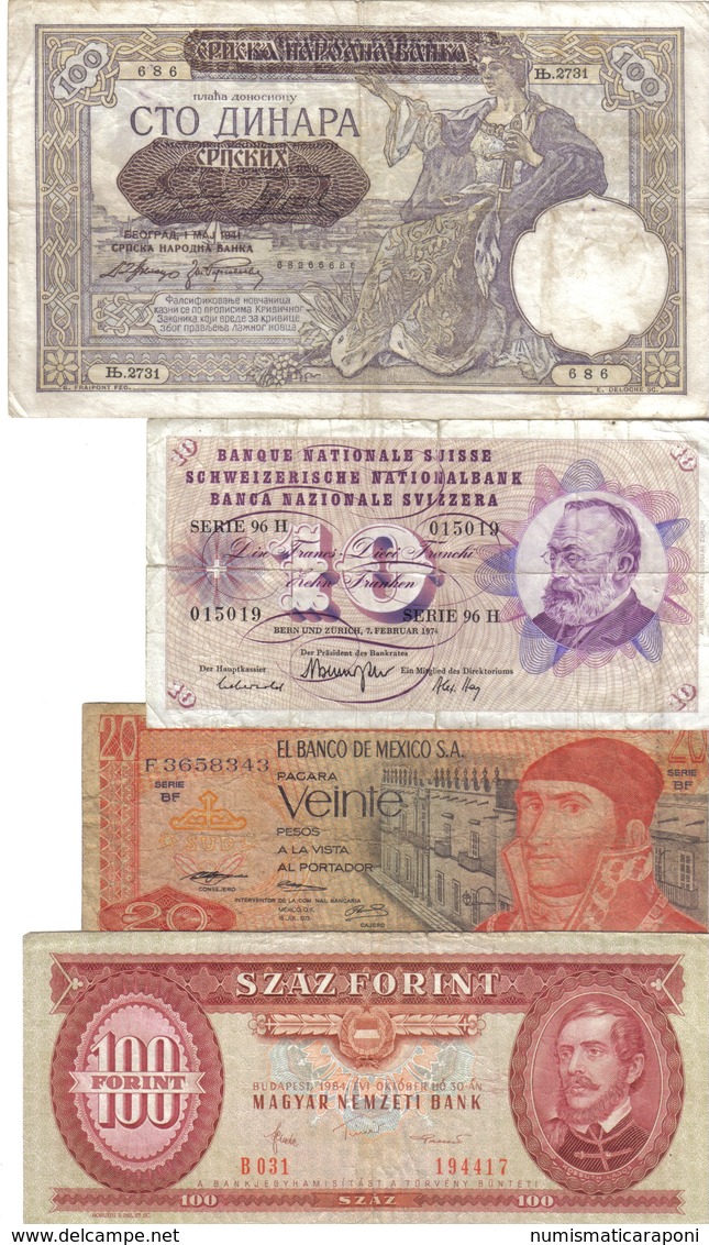 Svizzera 5 Francs 1949 + 10 Francs 1974 + Messico 20 Pesos 1973 + Hungary 100 Forint 1984  + Yugoslavia  1941 LOTTO 1184 - Svizzera
