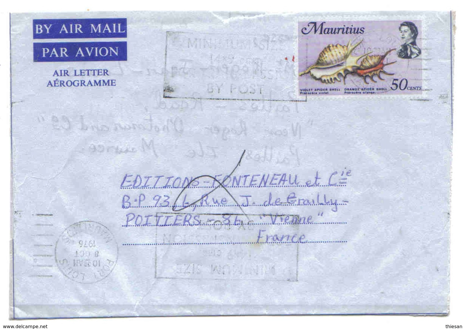 Maurice Aérogramme Port Louis 1976 Aerogram Air Letter Entier Entero Ganzsache Lettre Carta Belege Airmail Cover - Maurice (1968-...)