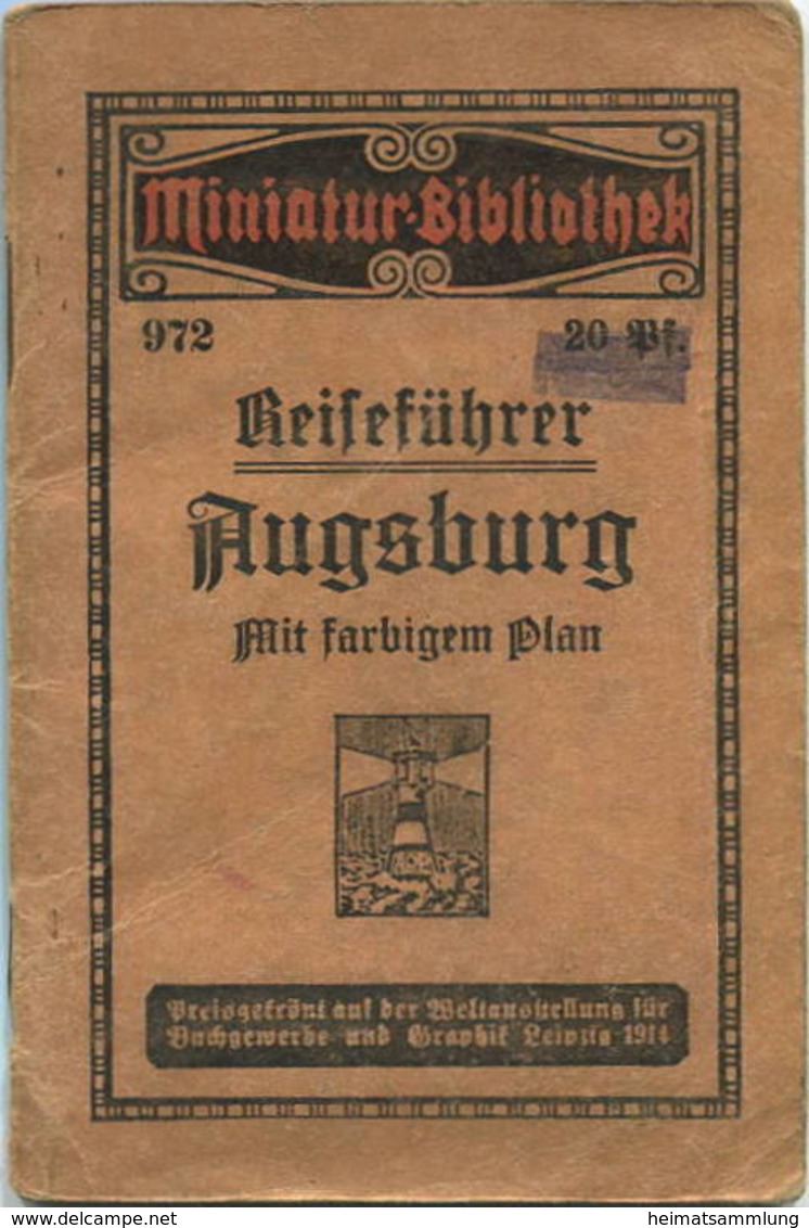 Miniatur-Bibliothek Nr. 972 - Reiseführer Augsburg Mit Farbigem Plan Von H. Caspary - 8cm X 12cm - 40 Seiten Ca. 1910 - - Autres & Non Classés