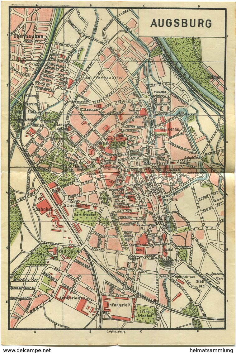 Miniatur-Bibliothek Nr. 972 - Reiseführer Augsburg Mit Farbigem Plan Von H. Caspary - 8cm X 12cm - 40 Seiten Ca. 1910 - - Otros & Sin Clasificación