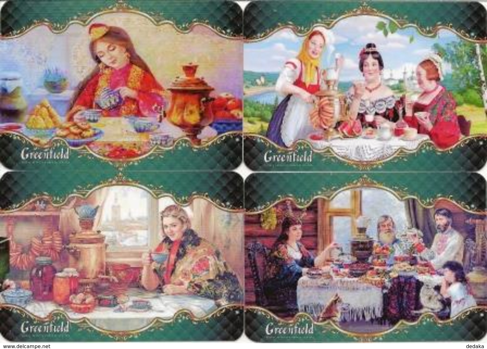 Pocket Calendar Russia - 2018 - Set 8 Pcs. - Greenfield Tea - Tea Drinking - Samovar - Woman - Family - Advertising - Vi - Tamaño Pequeño : 2001-...