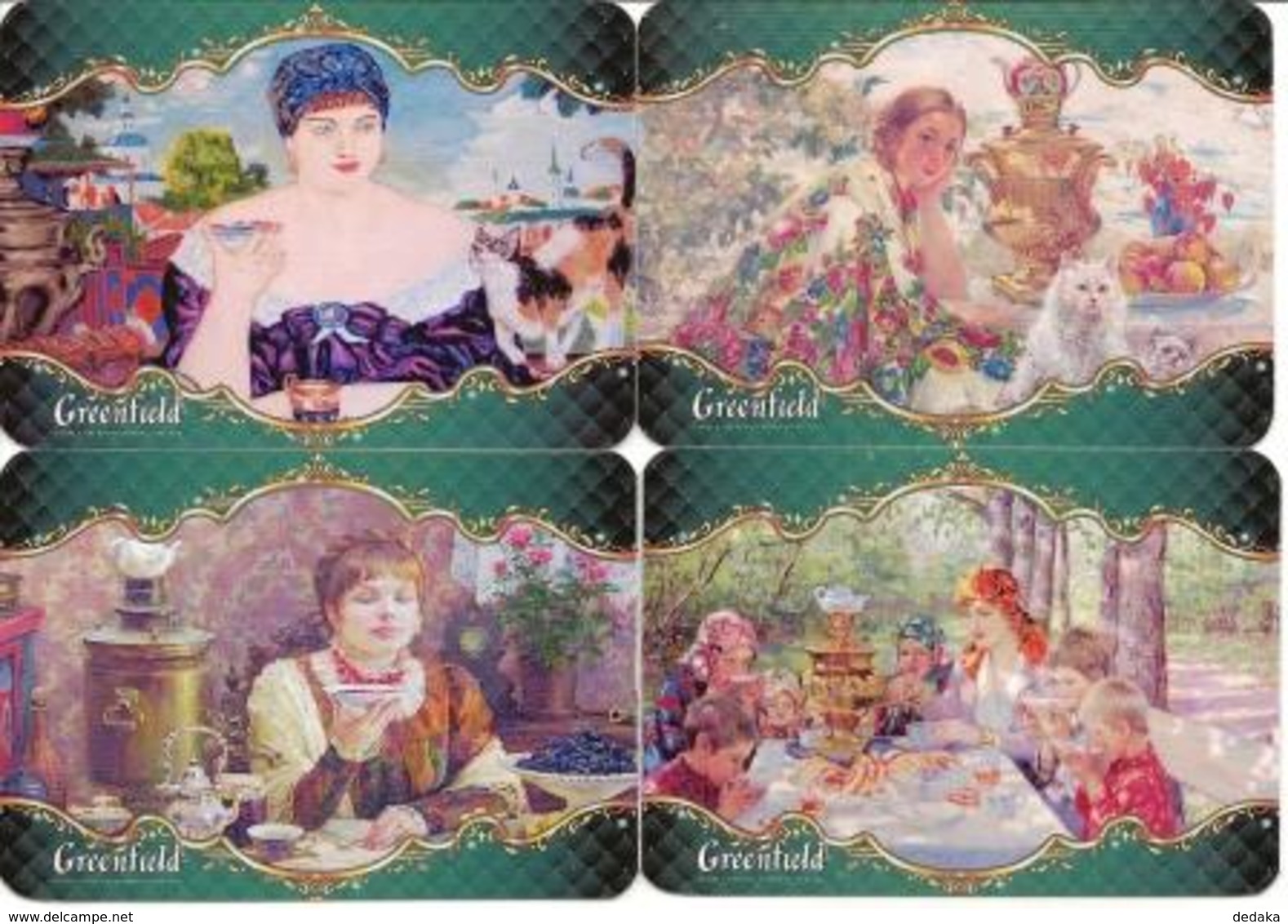 Pocket Calendar Russia - 2018 - Set 8 Pcs. - Greenfield Tea - Tea Drinking - Samovar - Woman - Family - Advertising - Vi - Tamaño Pequeño : 2001-...