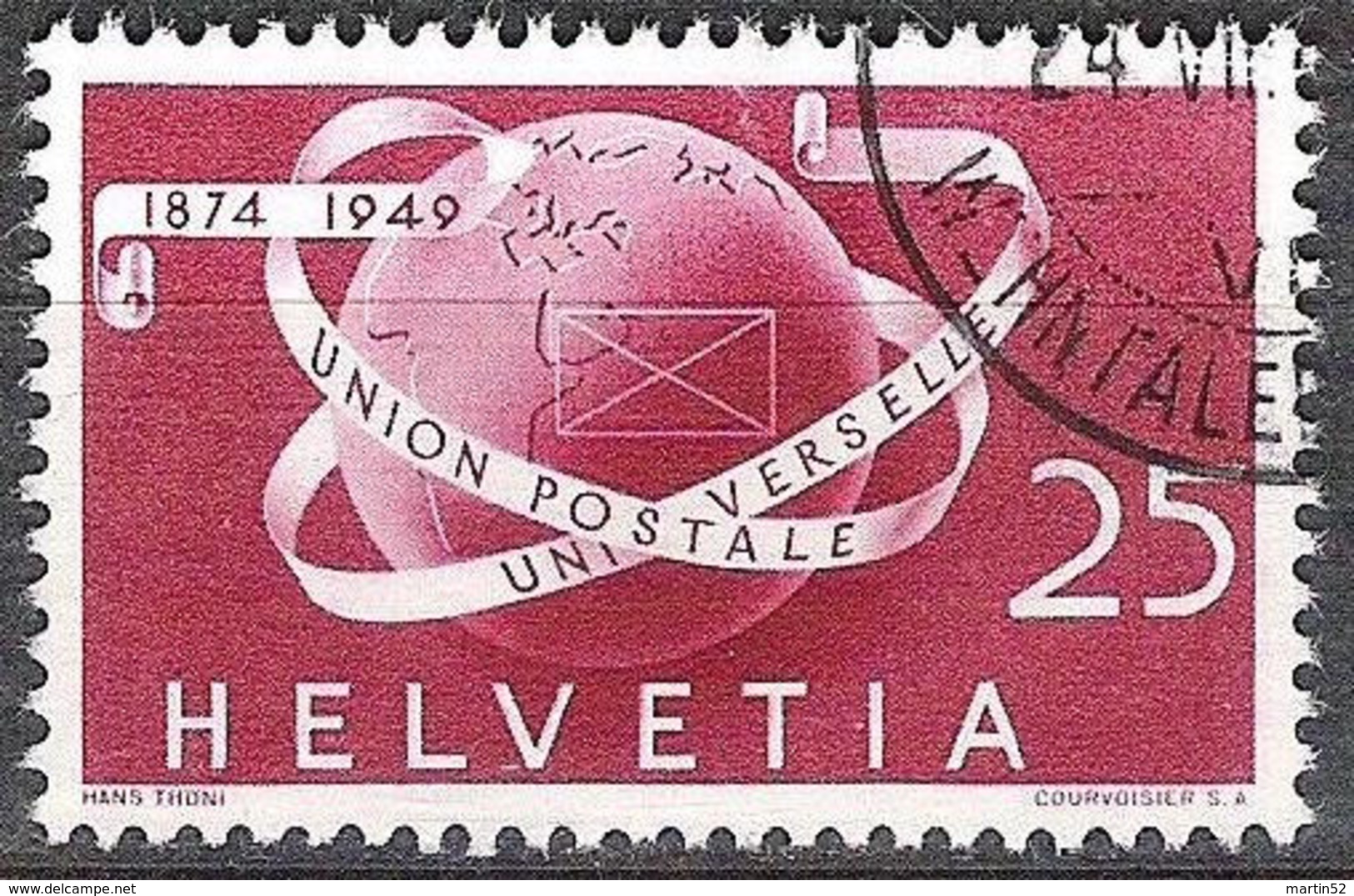 Schweiz Suisse 1949: "75 Jahre UPU" Zu 295 Mi 523 Yv 475 Globus Mit O ZÜRICH 24.VII.50 WEHNTALERSTR (Zumstein CHF 10.00) - Usati