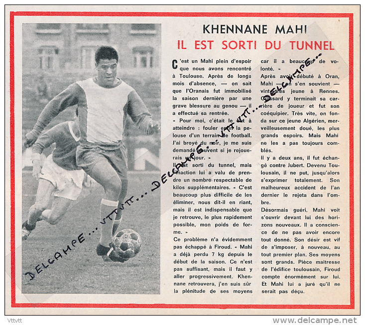 FOOTBALL : PHOTO, TOULOUSE F.C., KHENNANE MAHI, IL EST SORTI DU TUNNEL, COUPURE REVUE (1964) - Collections