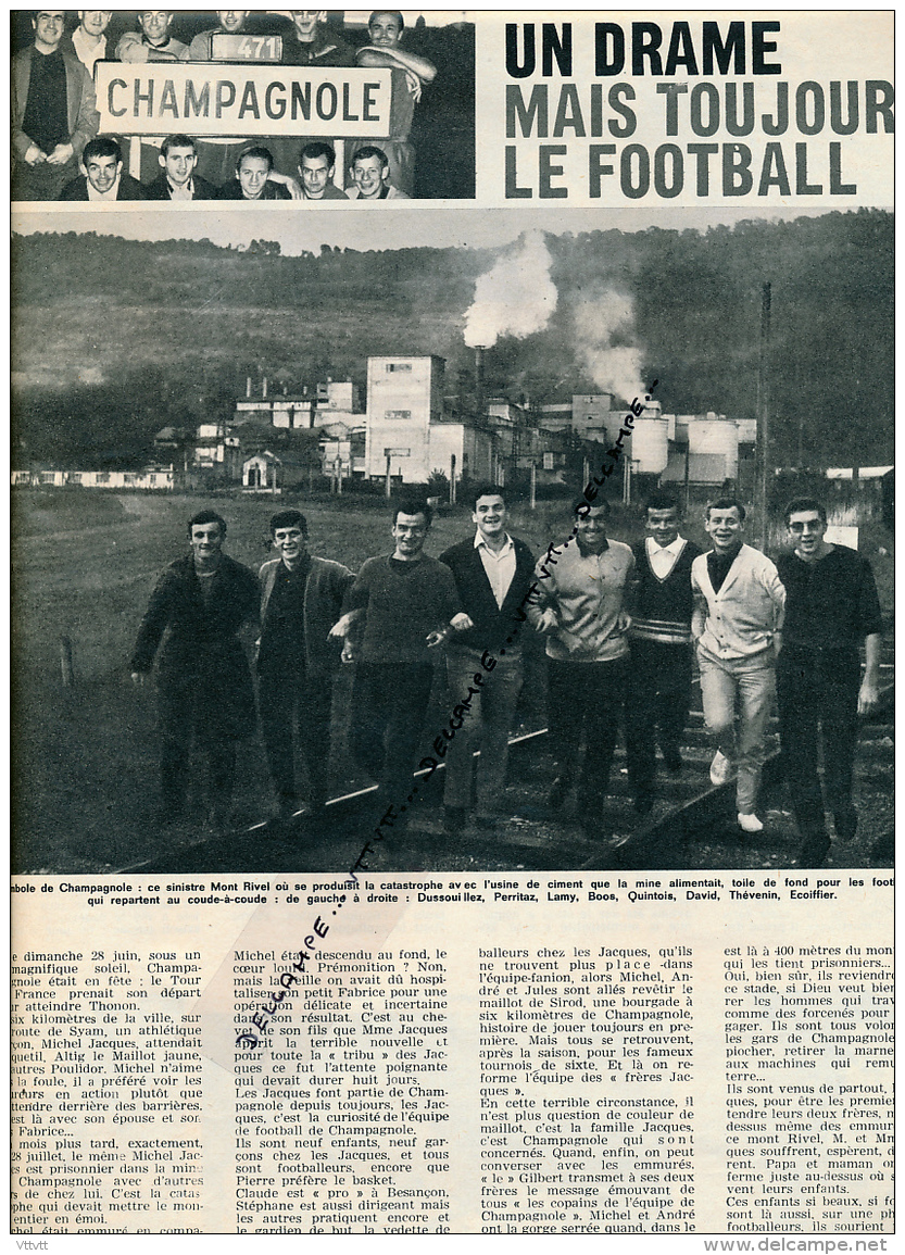 FOOTBALL, DOCUMENT : CHAMPAGNOLE (JURA), UN DRAME MAIS TOUJOURS LE FOOTALL, MONT RIVAL, COUPURE REVUE (1964) - Documents Historiques