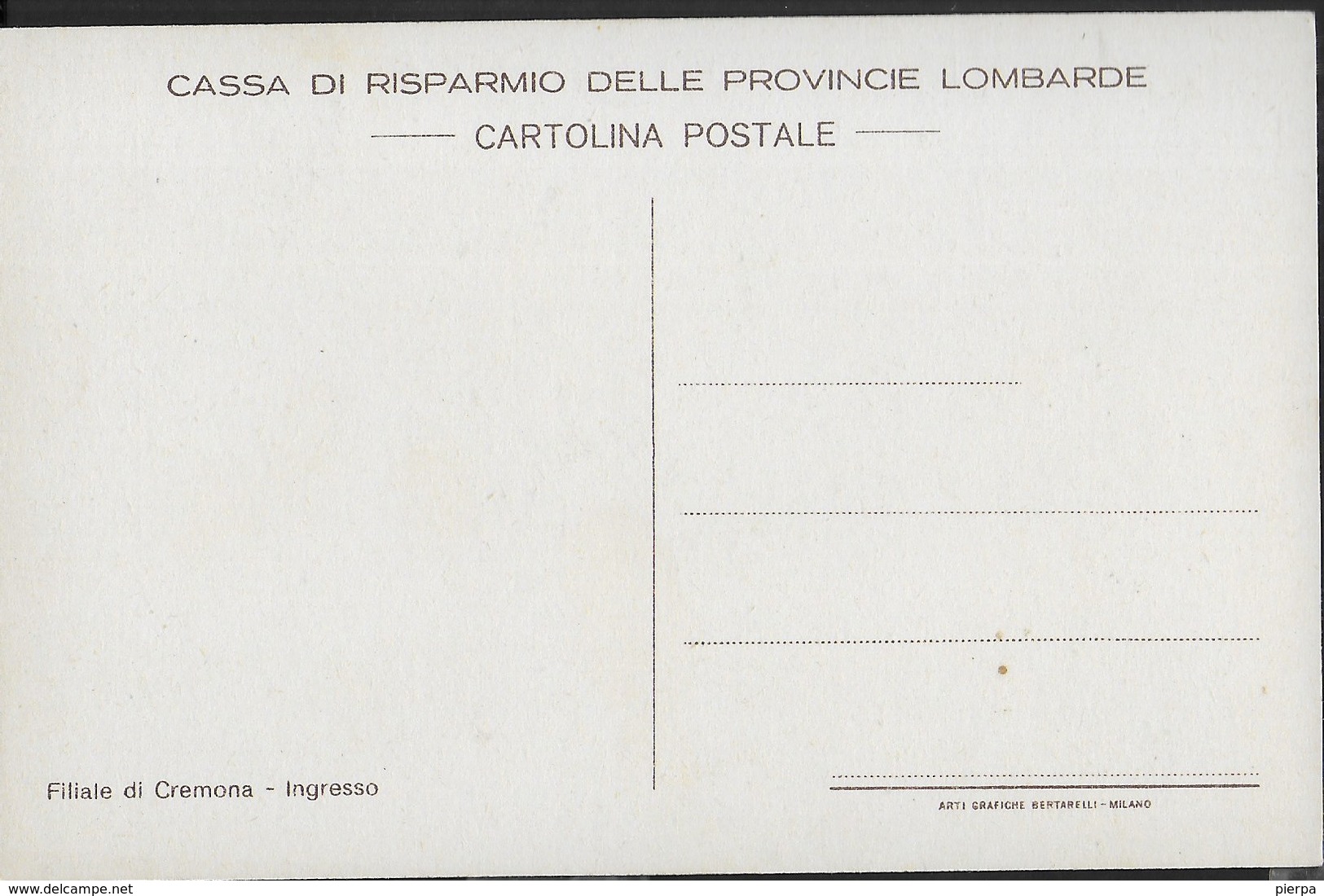 CASSA RISPARMIO PROVINCIE LOMBARDE - CREMONA - INGRESSO - FORMATO PICCOLO - NUOVA - Banche