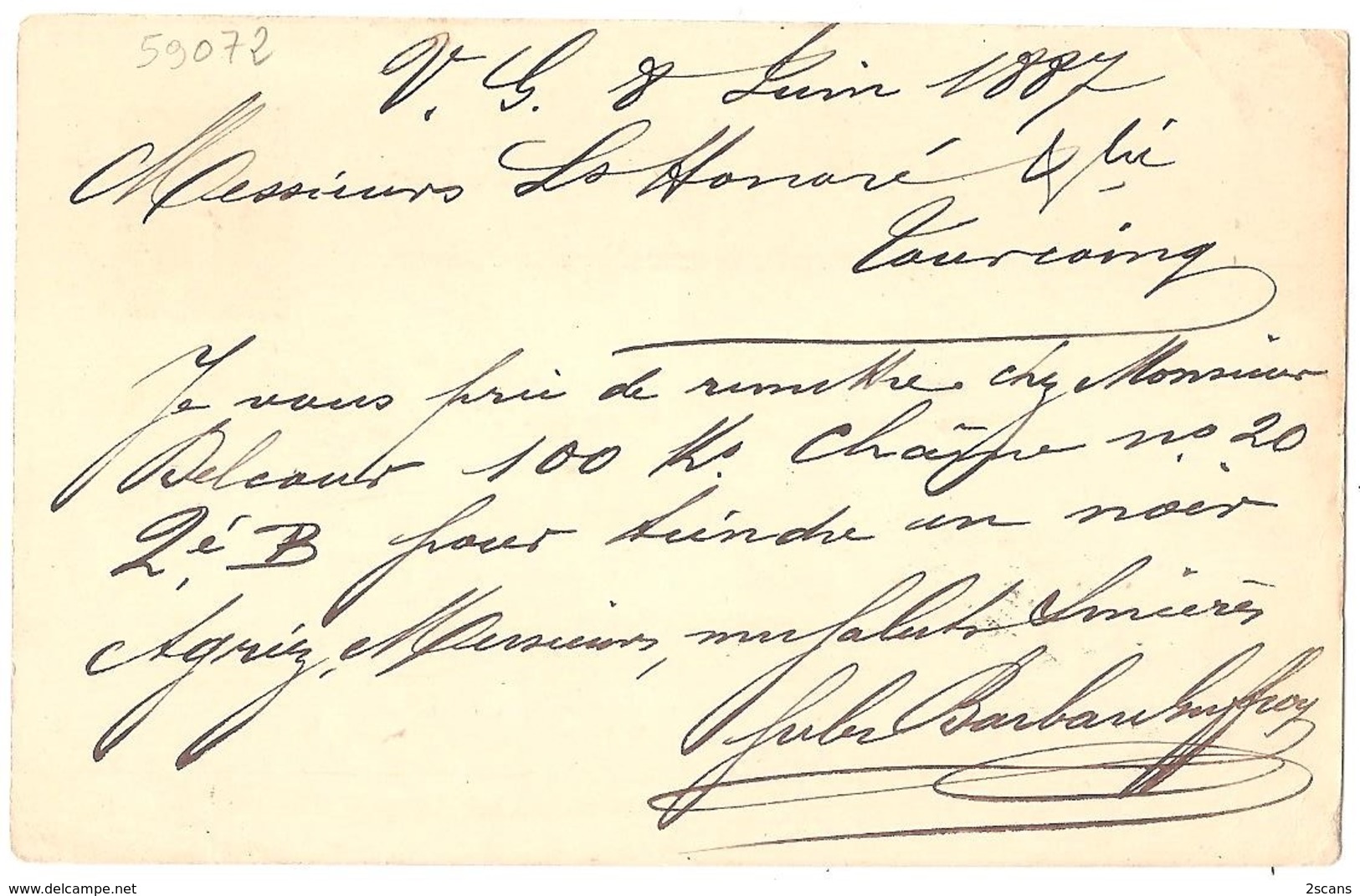 Dépt 59 - GOUZEAUCOURT - Cachet Jules BARBARE-GUFFROY (teinturier ?) Signée Par Lui-même Et Voyagée En 1887 - Autres & Non Classés