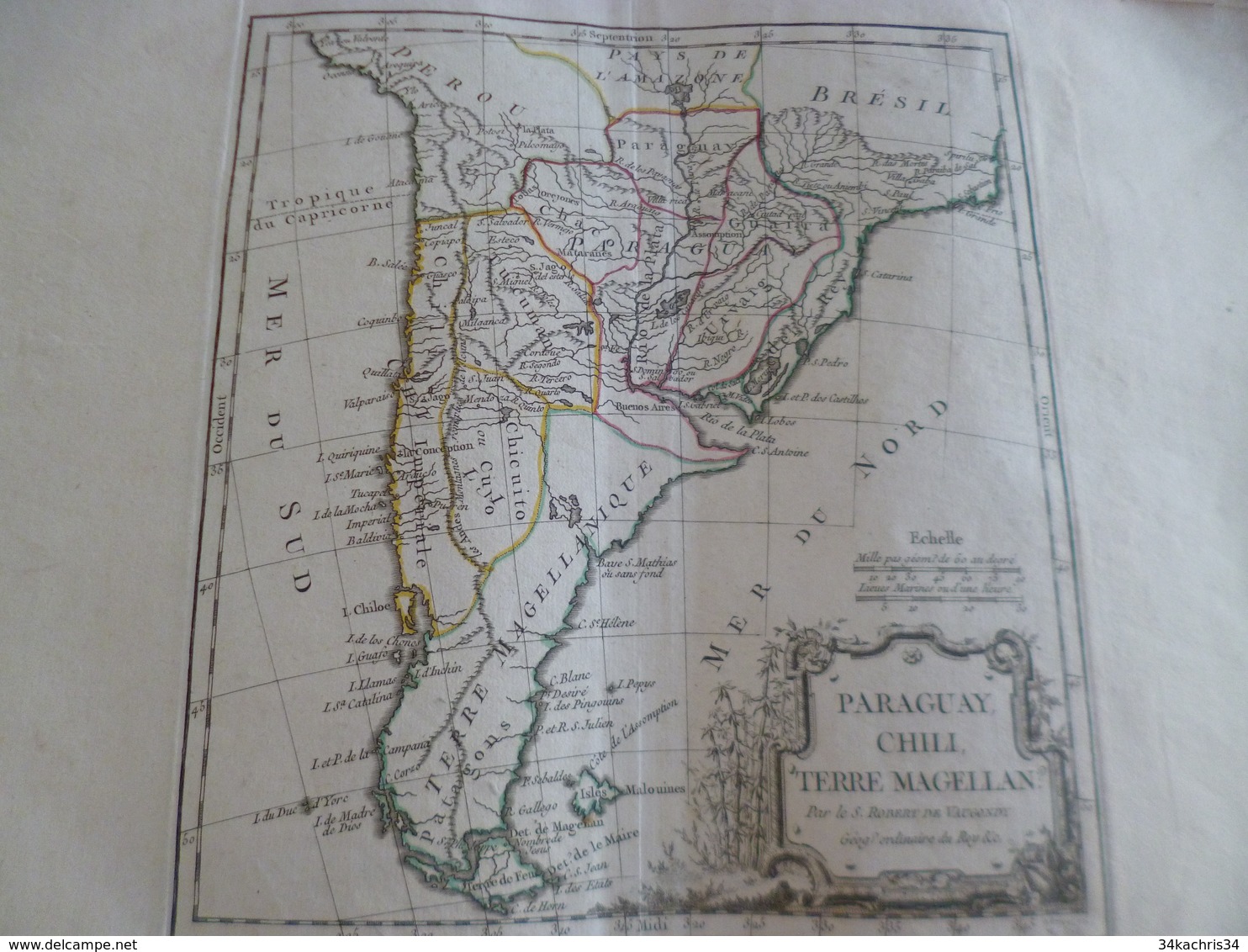 Carte Atlas Vaugondy 1778 Gravée Par Dussy 40 X 29cm Mouillures Amérique Du Sud South America - Geographical Maps