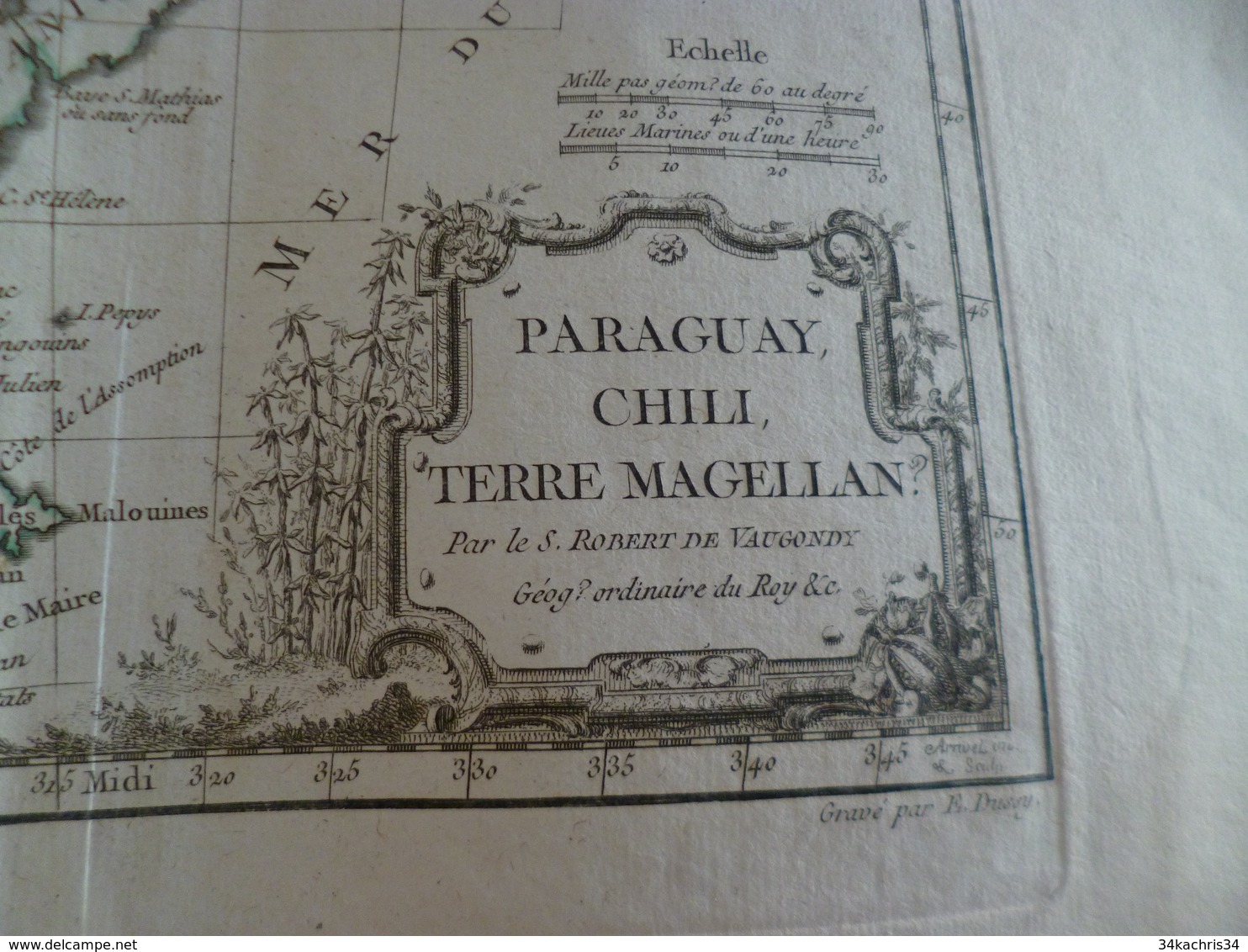 Carte Atlas Vaugondy 1778 Gravée Par Dussy 40 X 29cm Mouillures Amérique Du Sud South America - Geographical Maps