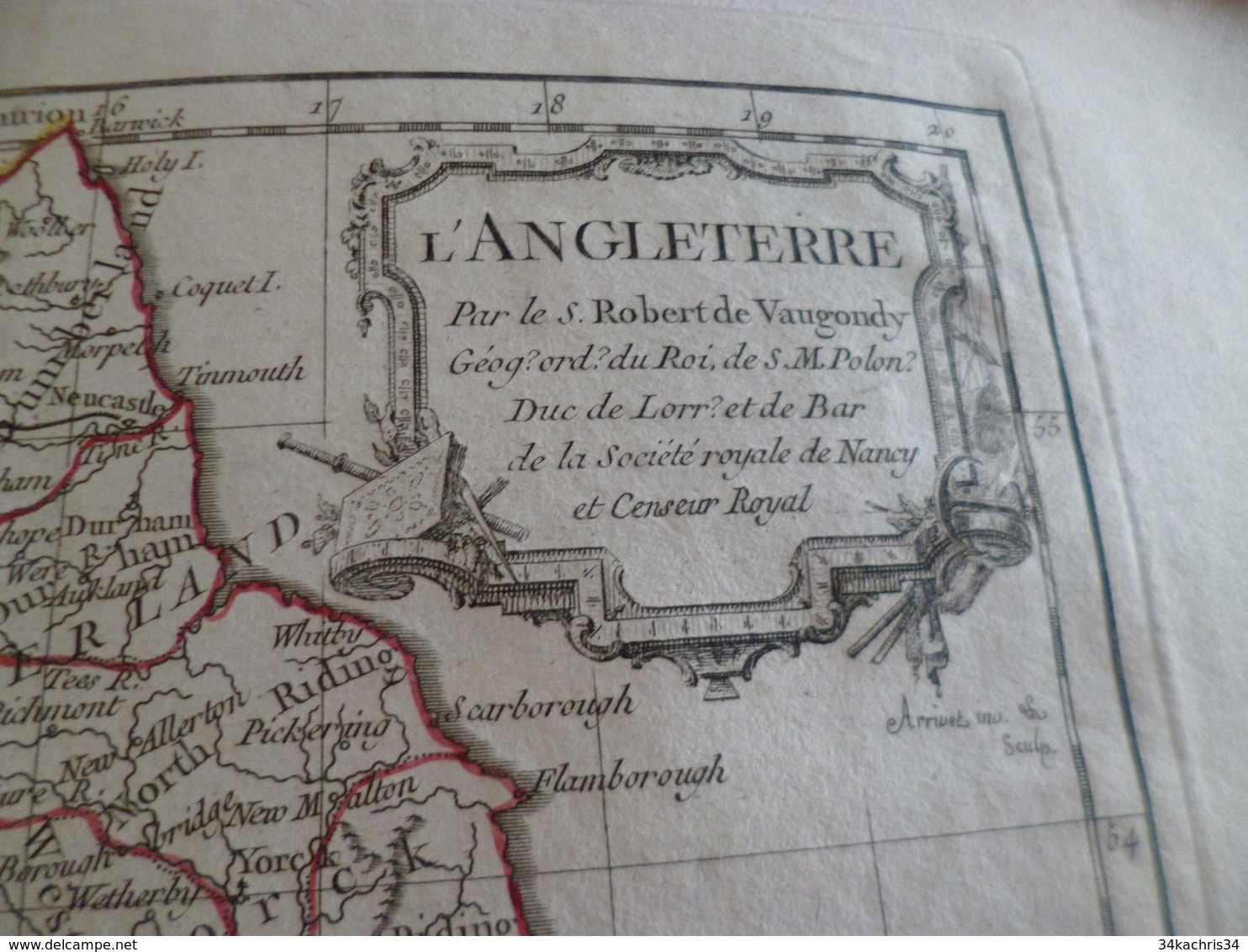 Carte Atlas Vaugondy 1778 Gravée Par Dussy 40 X 29cm Mouillures Angleterre England - Geographische Kaarten