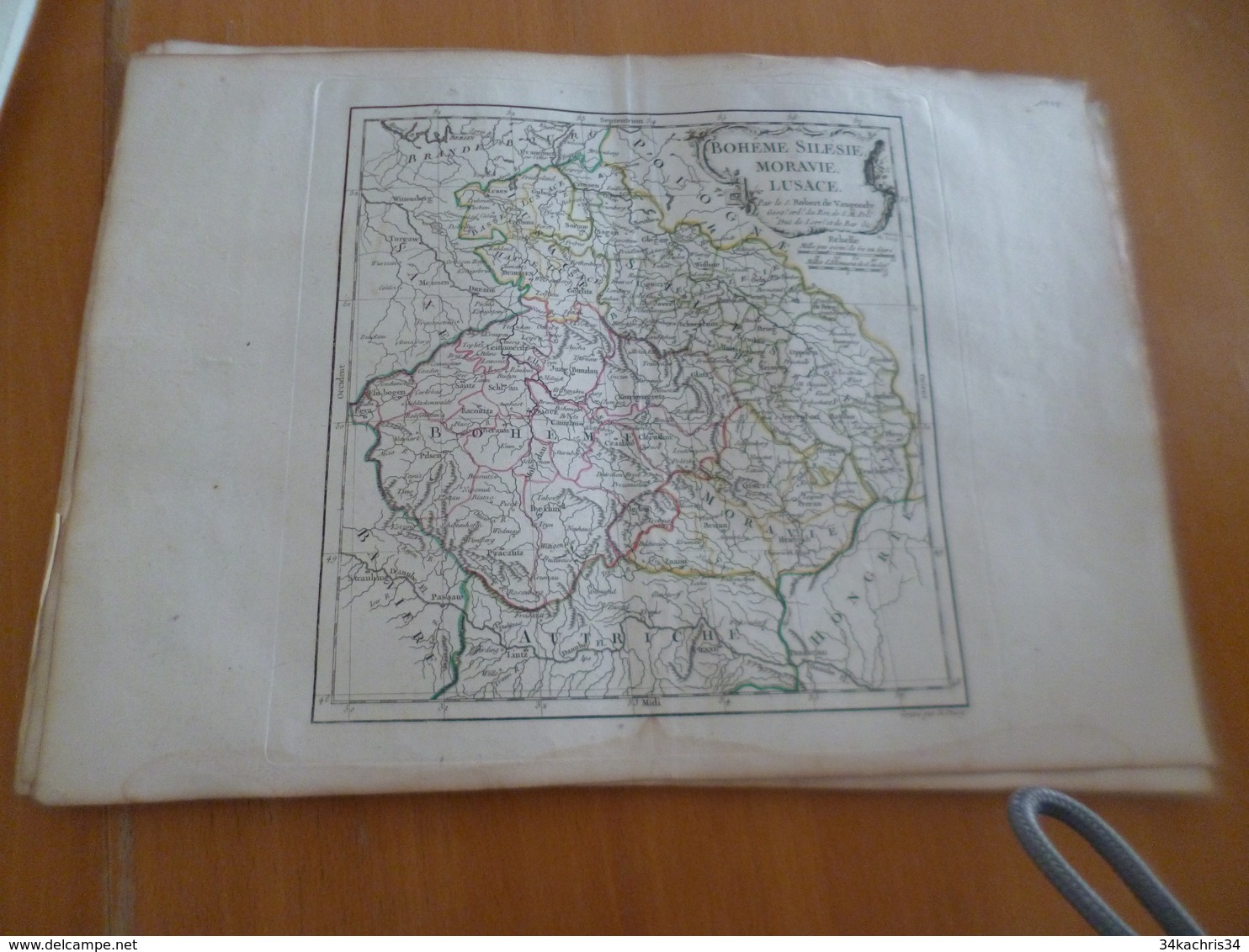 Carte Atlas Vaugondy 1778 Gravée Par Dussy 40 X 29cm Mouillures Bohême Silésie Moravie Lusace - Mapas Geográficas