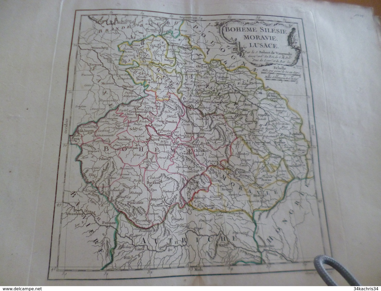 Carte Atlas Vaugondy 1778 Gravée Par Dussy 40 X 29cm Mouillures Bohême Silésie Moravie Lusace - Mapas Geográficas