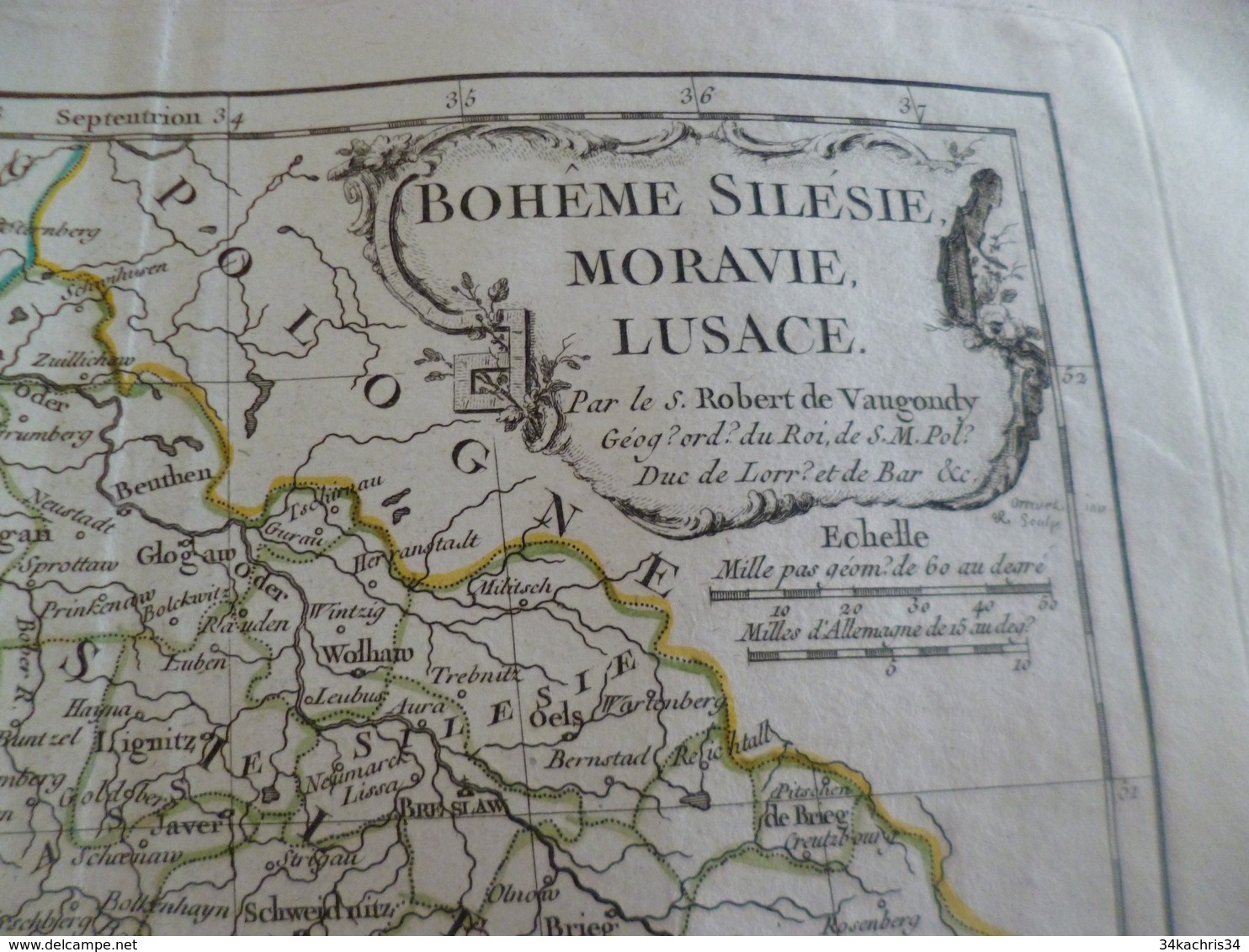 Carte Atlas Vaugondy 1778 Gravée Par Dussy 40 X 29cm Mouillures Bohême Silésie Moravie Lusace - Carte Geographique