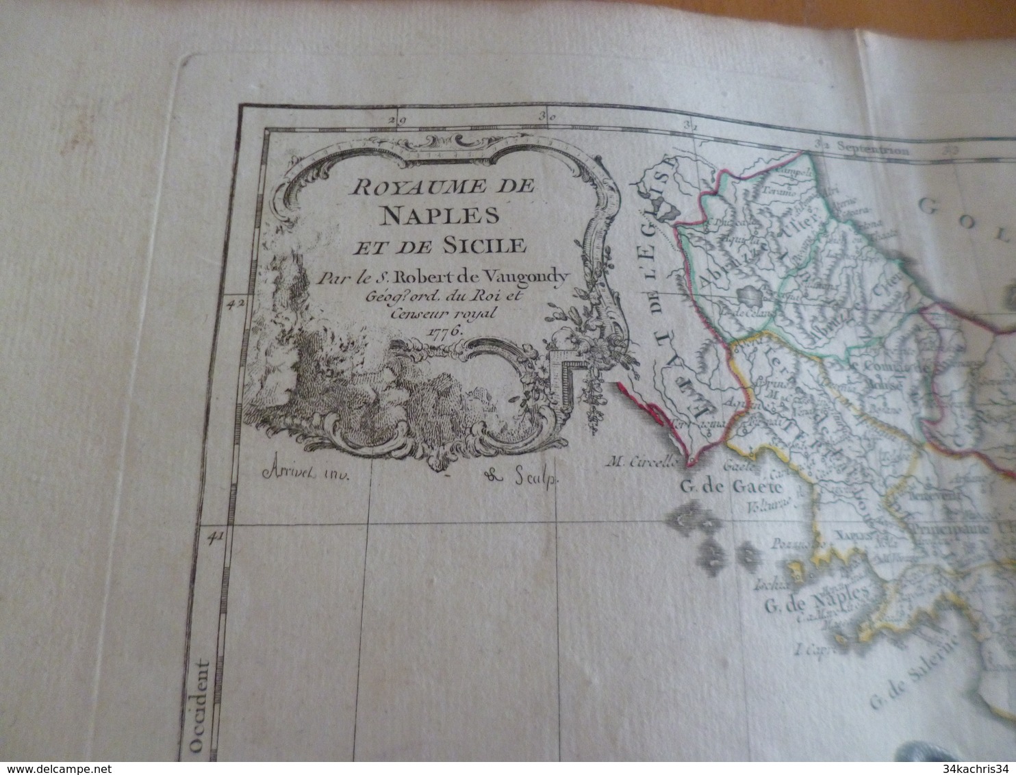 Carte Atlas Vaugondy 1778 Gravée Par Dussy 40 X 29cm Mouillures Italie Italia Naples Sicile - Geographical Maps