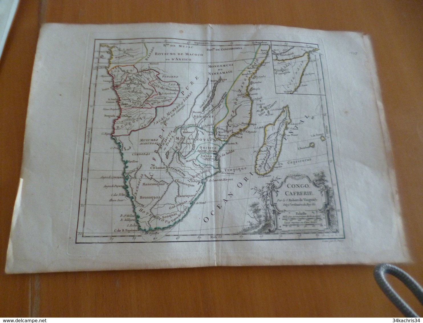 Carte Atlas Vagondy 1778 Gravée Par Dussy 40 X 29cm Mouillures Afrique Du Sud Congo Cafrerie Madagascar Réunion - Geographical Maps