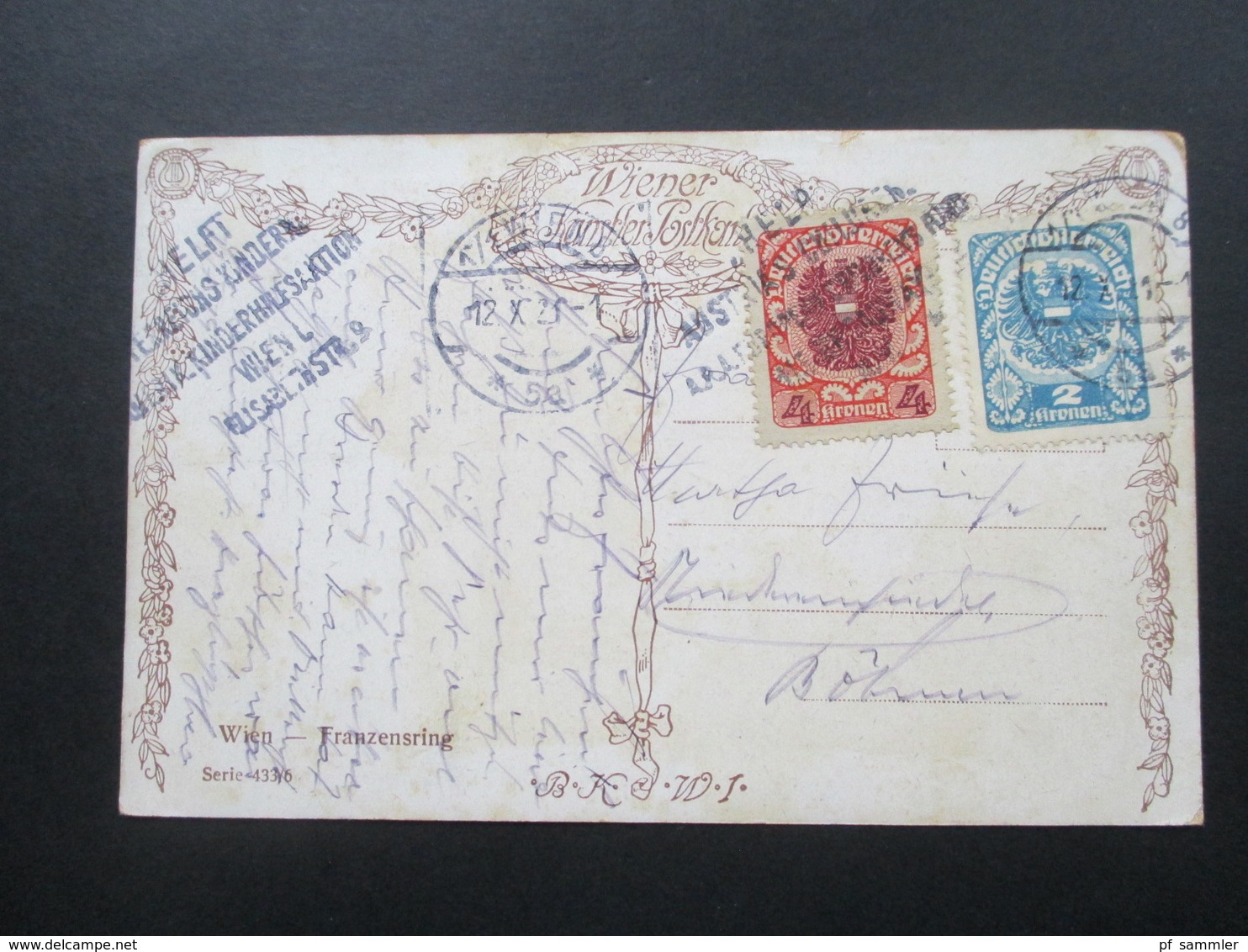 Österreich 1921 AK Wien Mit Frankatur Wappenzeichnung. Stempel: Kinderhilfsaktion - Briefe U. Dokumente