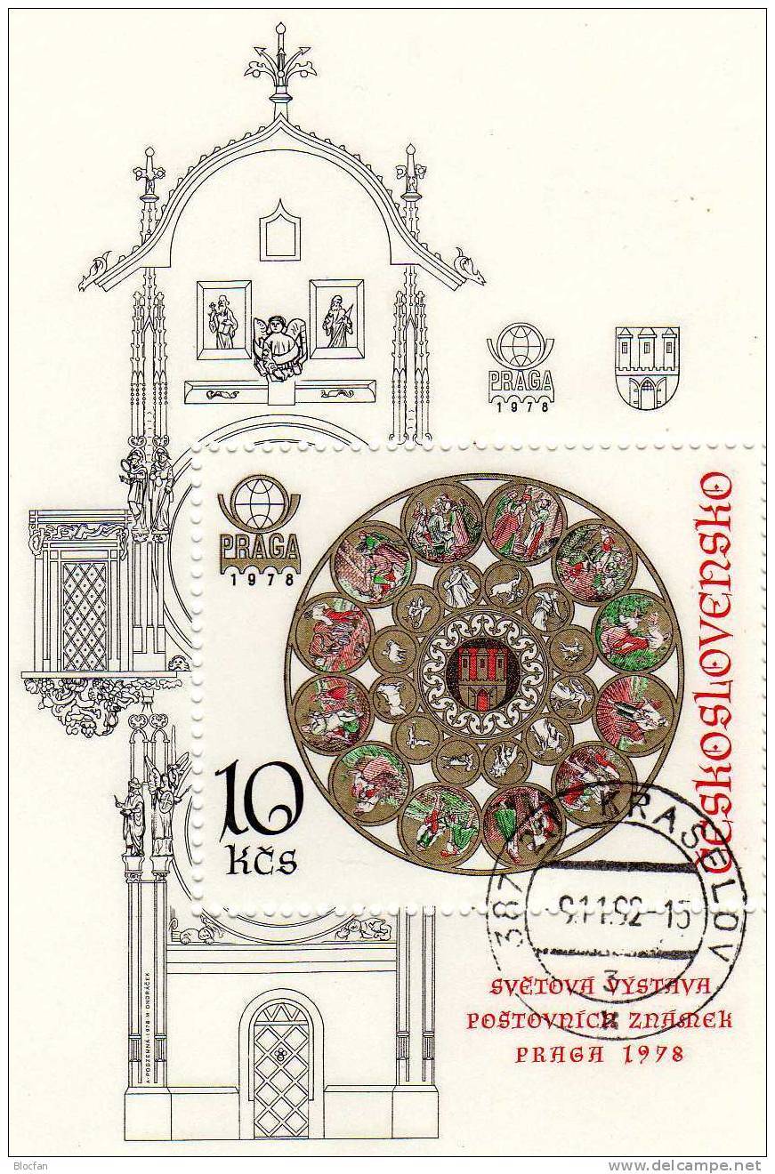 EXPO Rathausuhr 1978 CSR Block 35 O 12€ Plus E-Karte PRAGA Tierkreiszeichen Ss Bloc Clock Sheet Bf Tschechoslowakei - Used Stamps