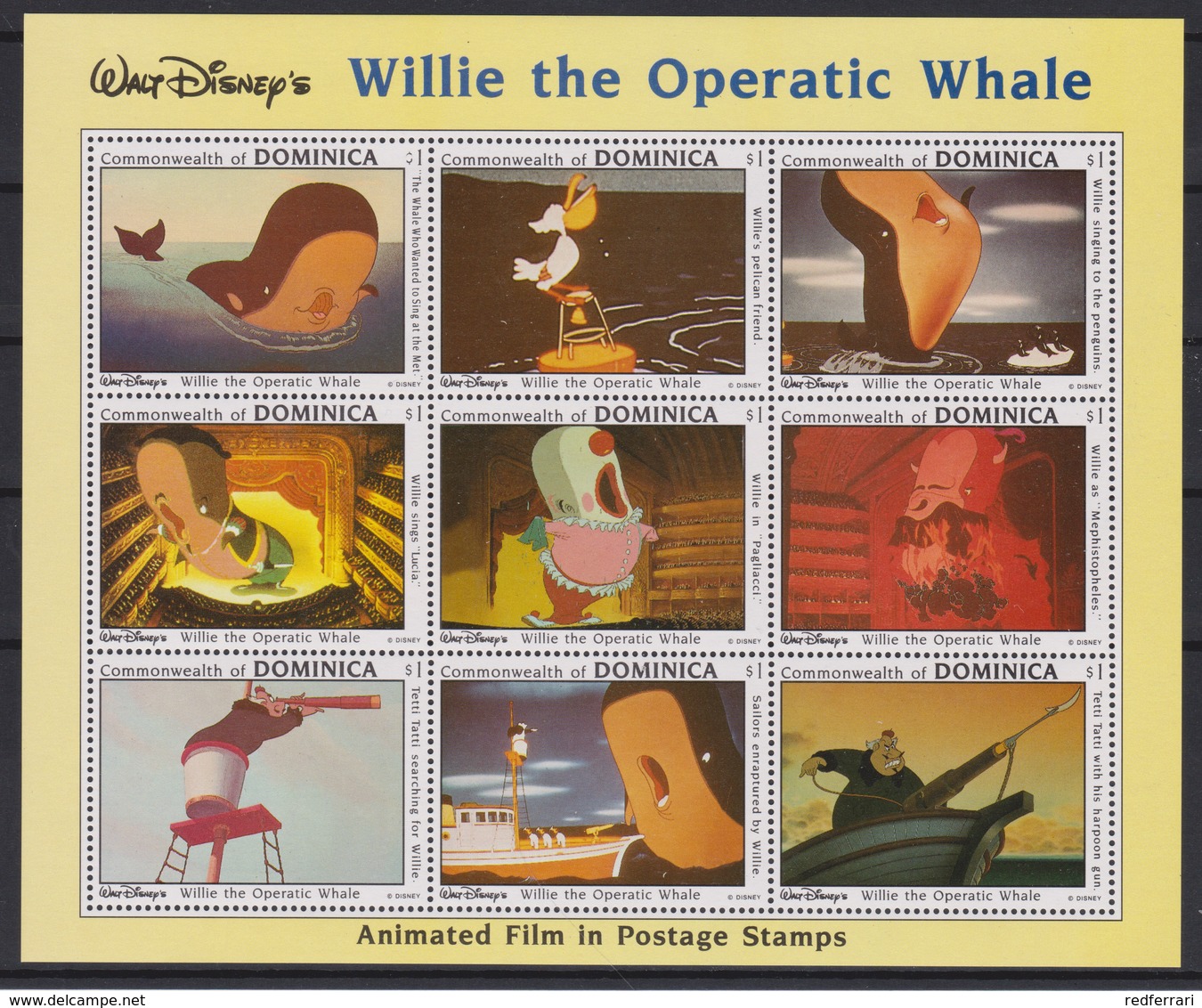 2163  WALT DISNEY  - Commonwealth Of DOMINICA  ( Willie The Operatic Whale )  Animated Film In Postage Stamps . - Disney