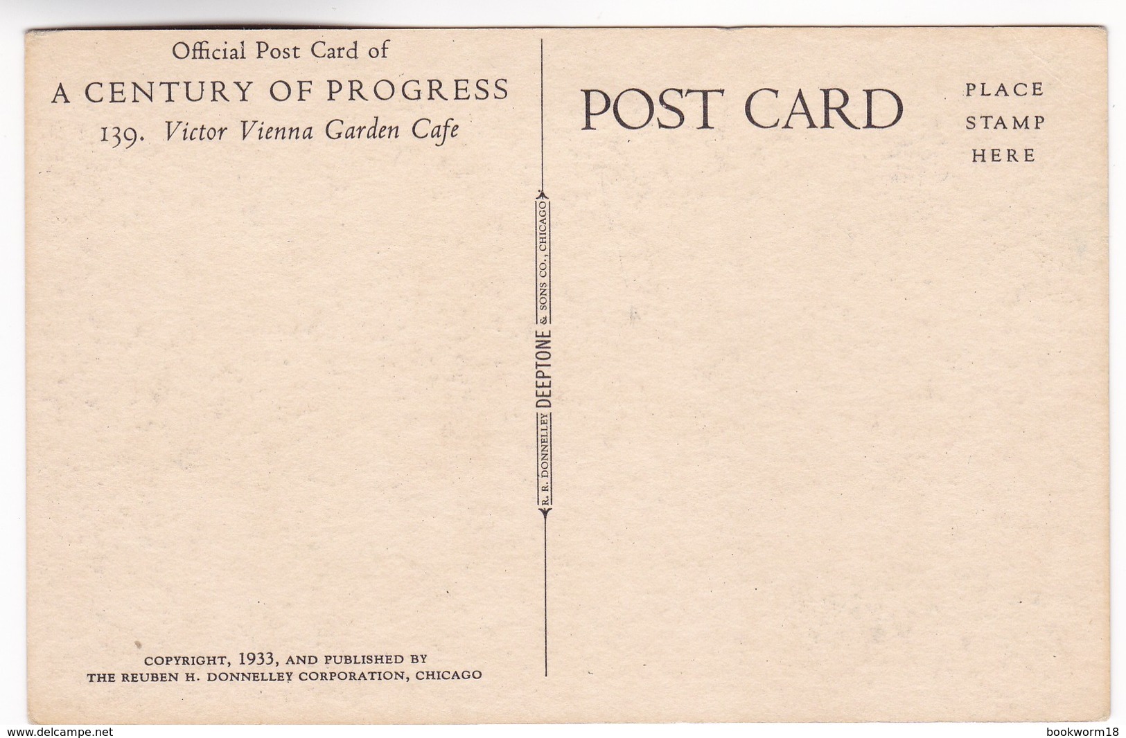 CP796 A Century Of Progress, 1933 Illionis Chicago 139. Victor Vienna Garden Cafe - Chicago