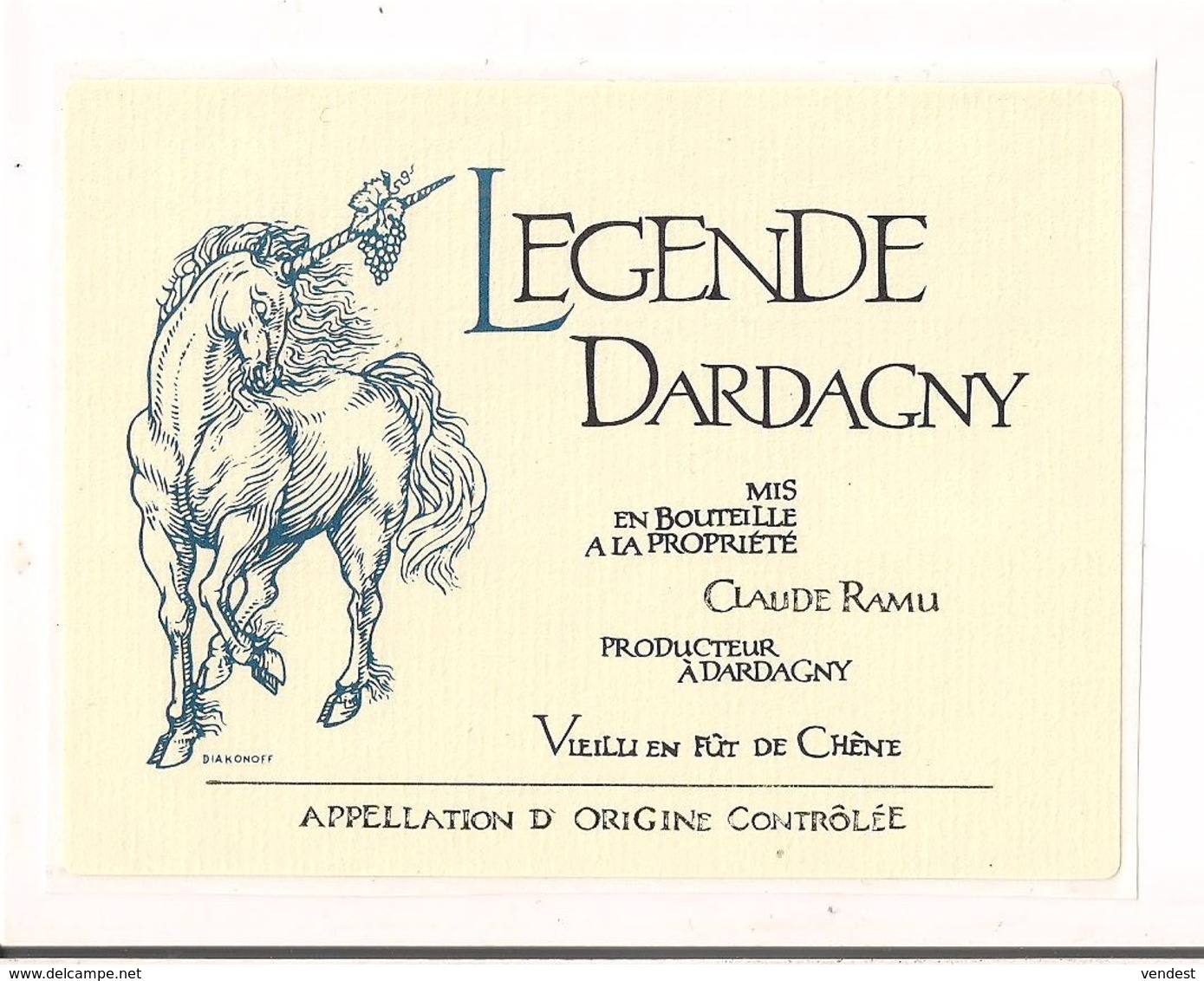 Etiquette Vin De Suisse " Légende Dardagny " Claude Ramu - Illustration De Diakonoff: Licorne  - - Rouges