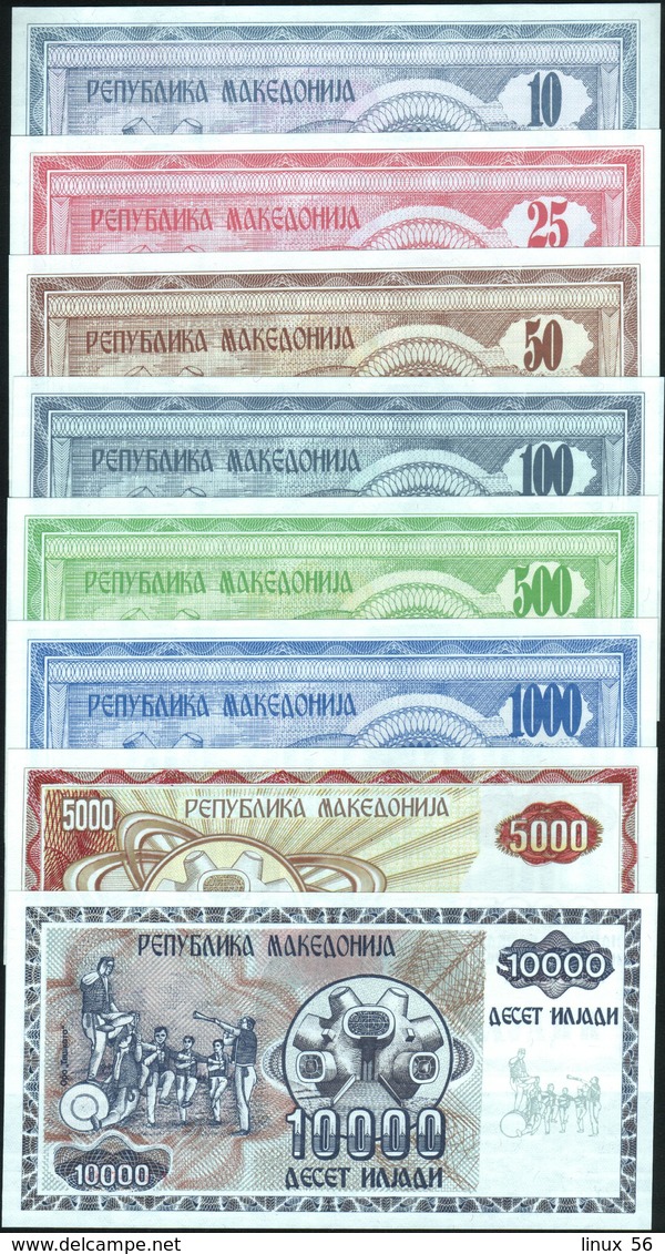 MACEDONIA - 10+25+50+100+500+1.000+5.000+10.000 Denari 1992 UNC P.1+2+3+4+5+6+7+8 - Macédoine Du Nord