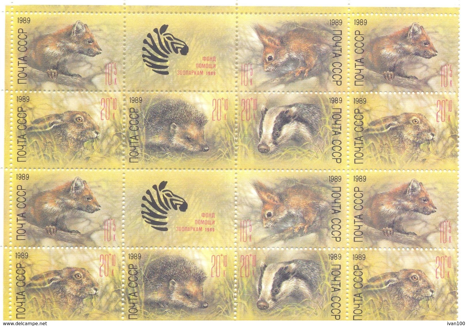 1989. USSR/Russia, Zoo Relief Fund, Block Of 4 Sets,  Mint/** - Nuevos