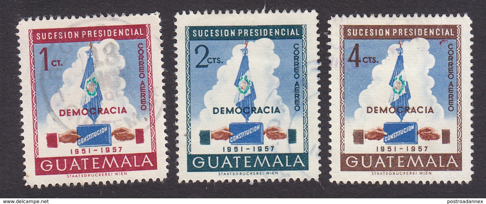 Guatemala, Scott #C185-C187, Used, National Flag And Emblem, Issued 1953 - Guatemala