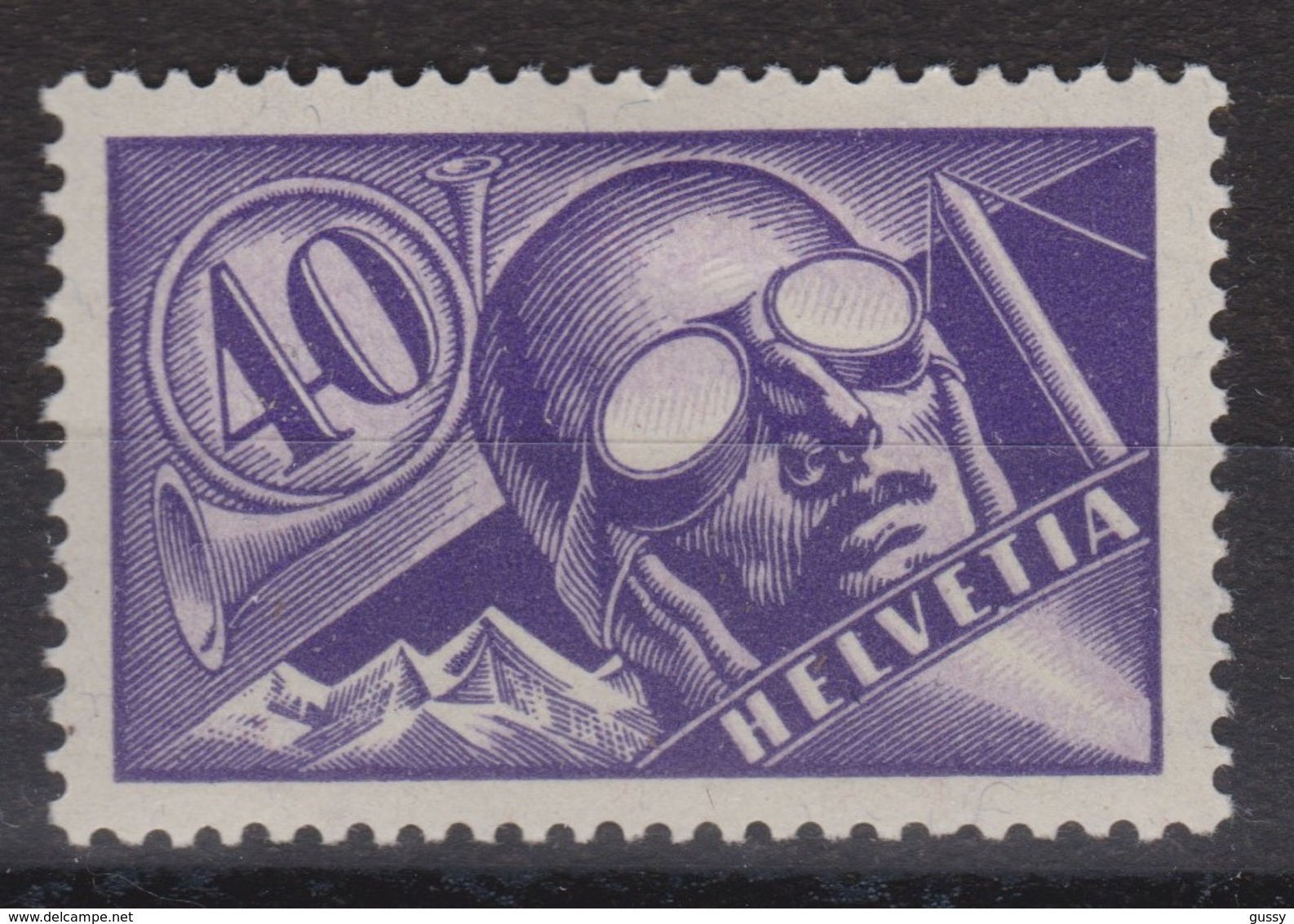 SUISSE Poste Aérienne 1923-1940:  40c Violet, Papier Lisse (ZNr F7) Neuf* - Ungebraucht