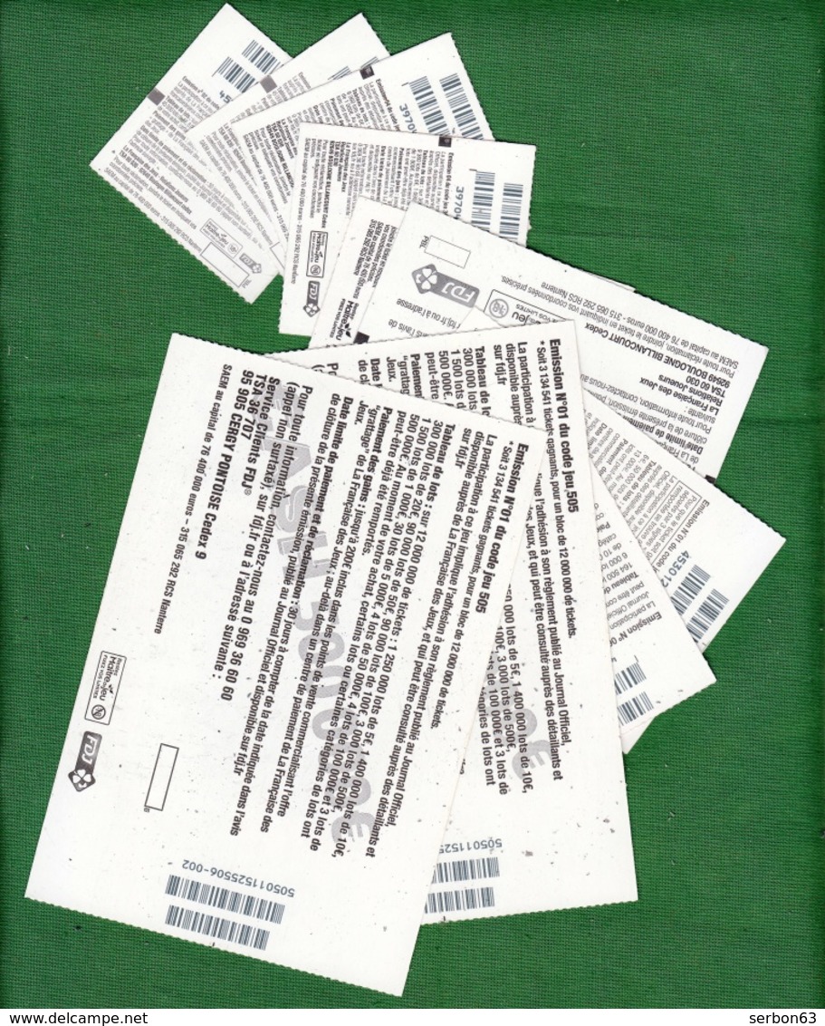 FDJ FRANÇAISE DES JEUX LOT N° 11 DE 10 GRATTAGES DIFFÉRENTS VENDU EN L'ETAT - NOTRE SITE Serbon63 - Biglietti Della Lotteria