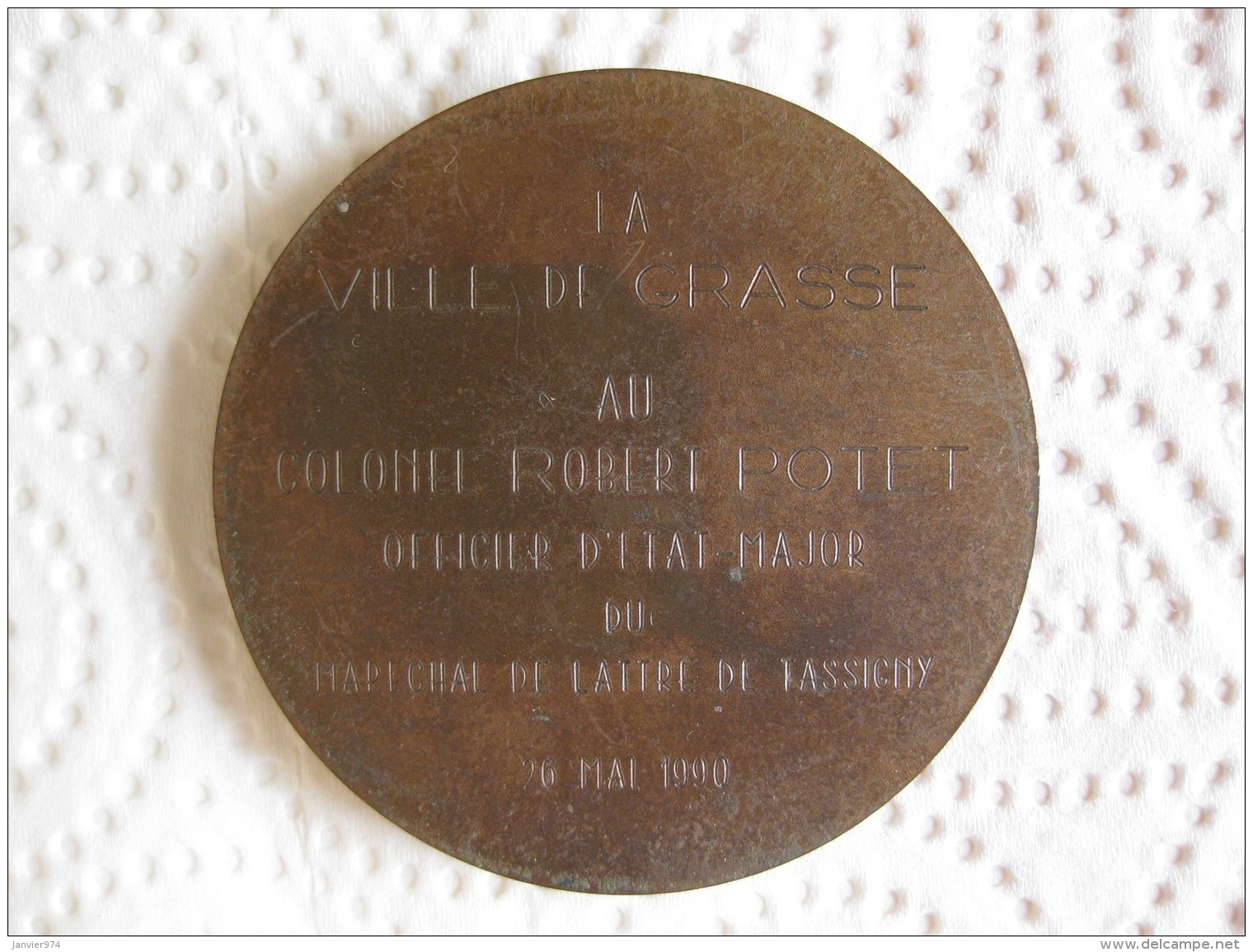 Medaille Ville De Grasse, Attribué Au Colonel Potet Robert En 1990 - Autres & Non Classés