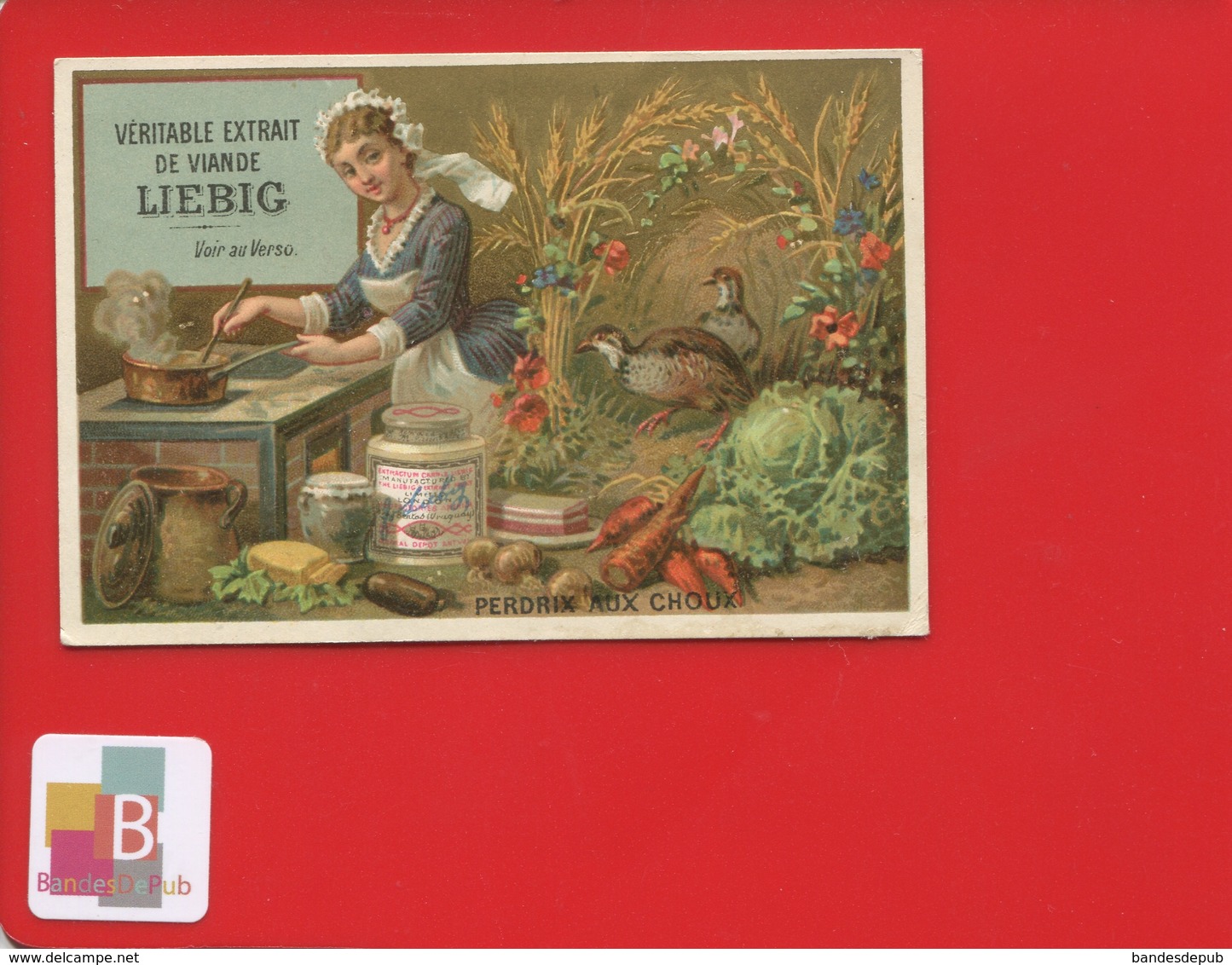 LIEBIG Jolie Chromo Dorée Recette Cuisine Cuisinier Cuisinière Perdrix Aux Choux Coquelicots Carottes Oignons - Liebig