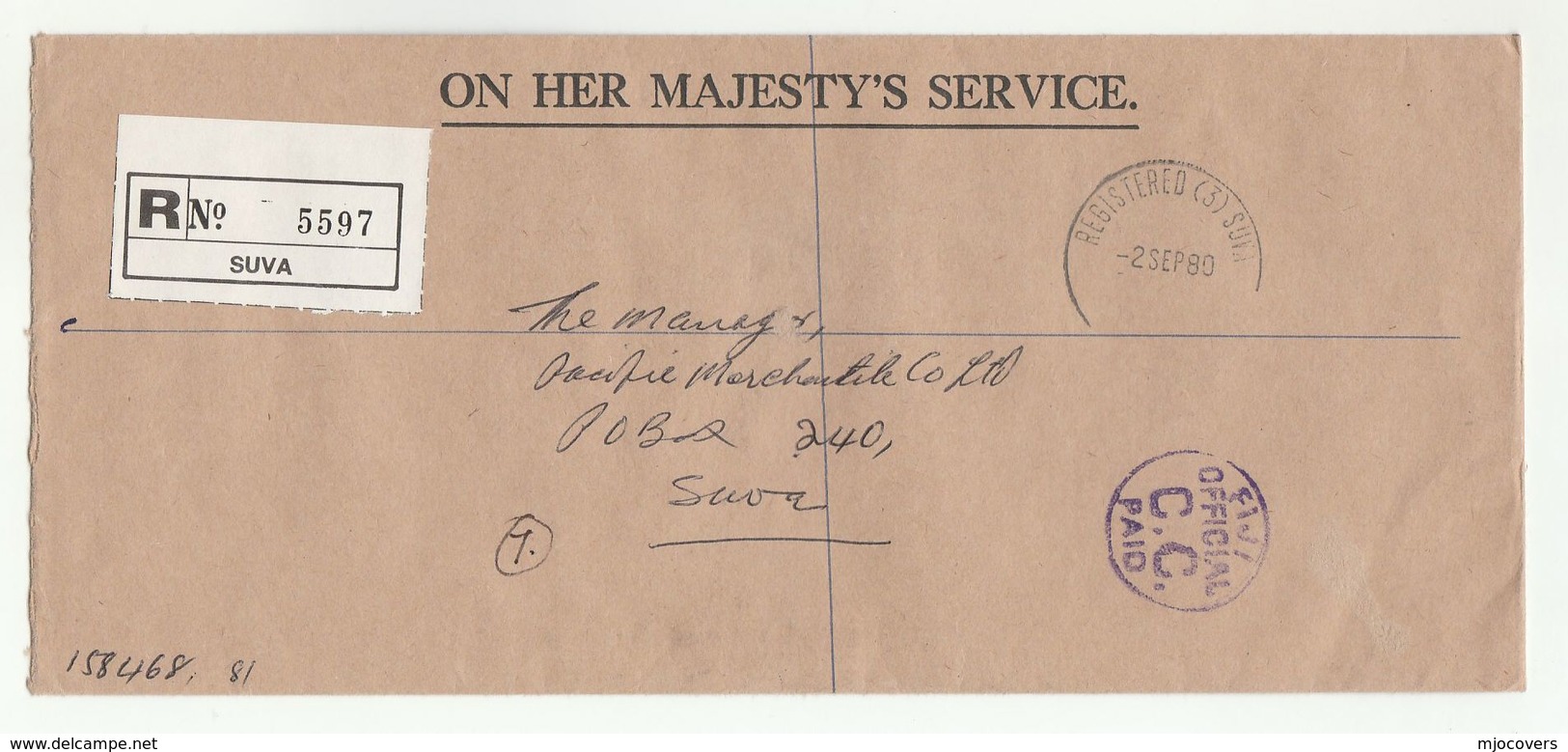 1979 FIJI OHMS REGISTERED COVER Official C.C. PAID - Fiji (1970-...)