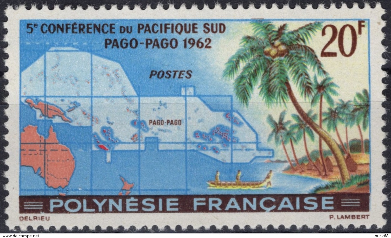 POLYNESIE FRANCAISE Poste 17 ** MNH Conférence Pacifique Sud PAgo-PAho 1952  (CV 22,70 €) - Usati