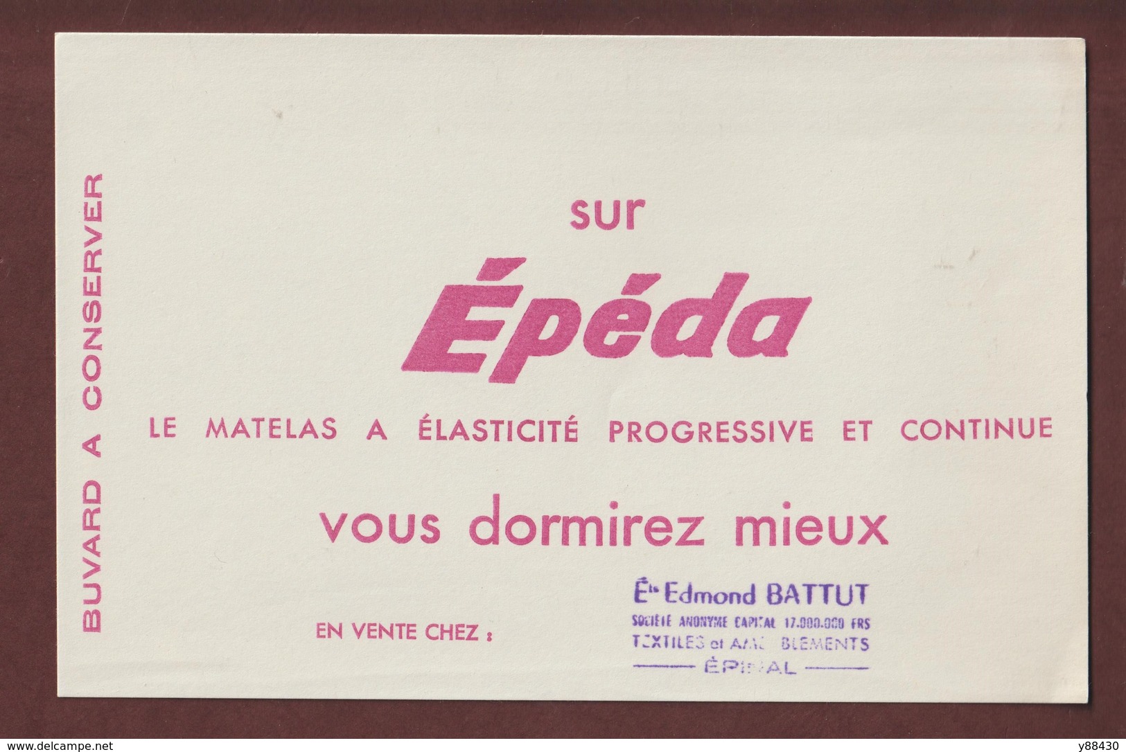 BUVARD --  EPEDA - MATELAS - Ets. BATTUT à EPINAL. 88 - 2 Scannes. - M