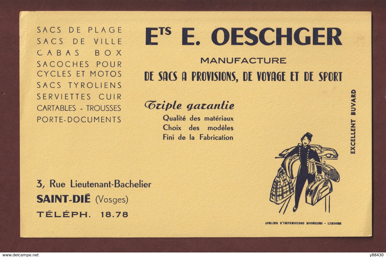 BUVARD --  MANUFACTURE - Ets. OESCHGER à SAINT-DIE. 88 - 2 Scannes. - M