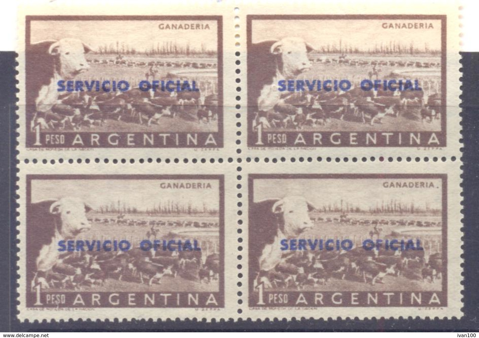 1955. Argentina, Mich.81,overprint "Servicio Official" In #624, 4v In Block,  Mint/** - Nuevos