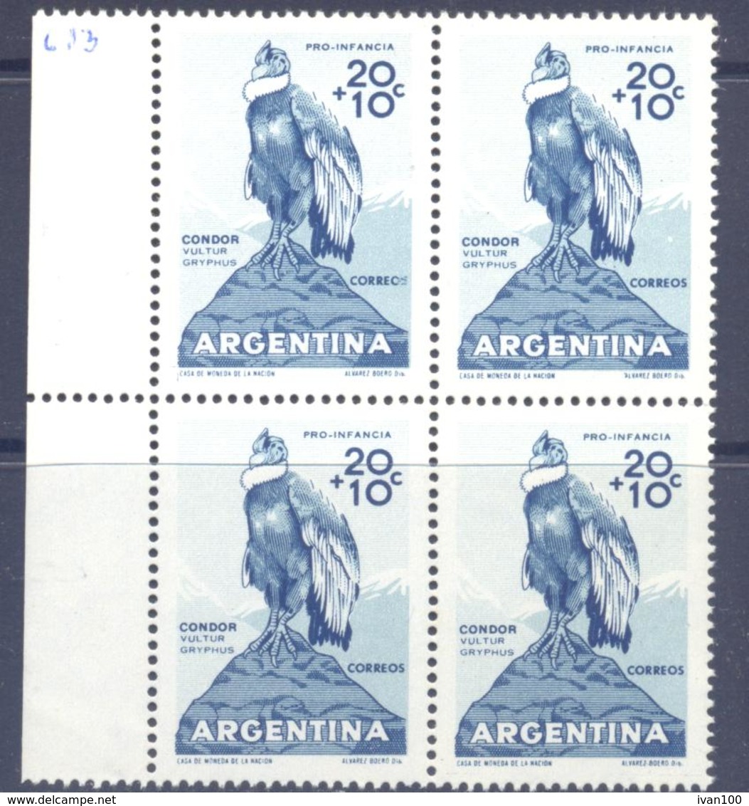 1960. Argentina, Mich.715, Bird, Condor, 4v In Block,  Mint/** - Unused Stamps
