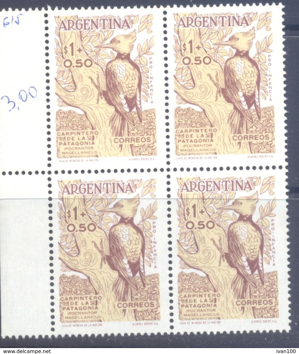1960. Argentina, Mich.717, Bird, Cantinpero De La Patagonia, 4v In Block,  Mint/** - Unused Stamps