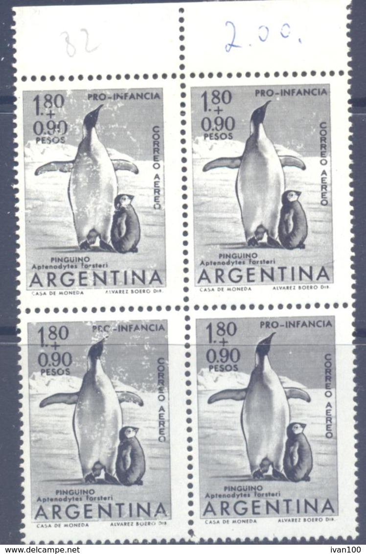 1961. Argentina, Mich.761, Birds, PInguino, 4v In Block,  Mint/** - Nuevos