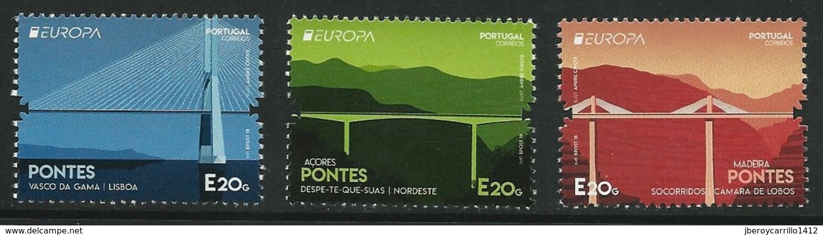 PORTUGAL/ AZORES/ MADEIRA  - EUROPA 2018 -"PUENTES.-BRIDGES -BRÜCKEN -PONTS"-  LAS TRES SERIES - 2018