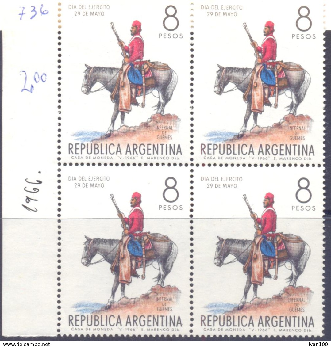 1966. Argentina, Mich.907, 4v In Block,  Mint/** - Unused Stamps