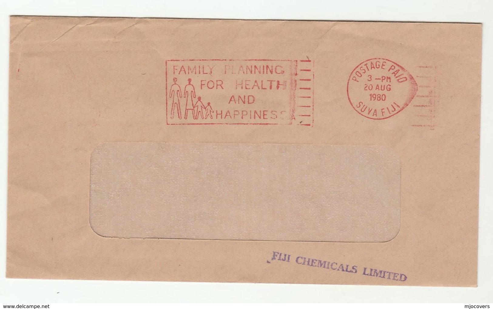 1980 FIJI  COVER FJI CHEMICALS Ltd METER Stamps SLOGAN FAMILY PLANNING FOR HEALTH HAPPINESS - Fiji (1970-...)