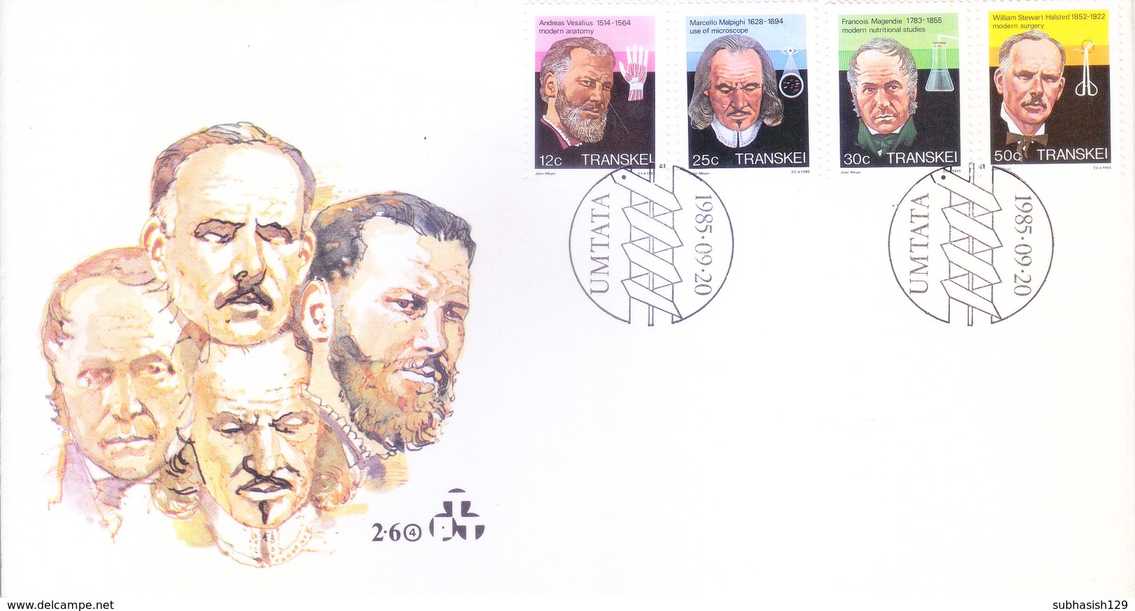 TRANSKEI / SOUTH AFRICA : FIRST DAY COVER WITH INFORMATION BROCHURE INSIDE : HEROES OF MEDICINE - 02-09-1985 - Transkei