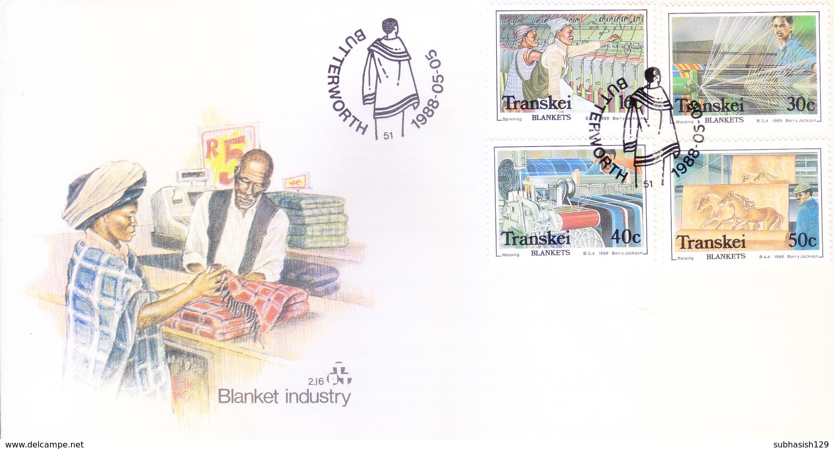 TRANSKEI / SOUTH AFRICA : FIRST DAY COVER WITH INFORMATION BROCHURE INSIDE : BLANKET INDUSTRY - 05-05-1988 - Transkei