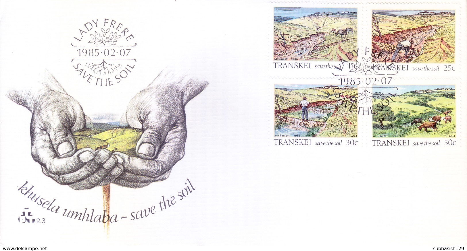 TRANSKEI / SOUTH AFRICA : FIRST DAY COVER WITH INFORMATION BROCHURE INSIDE : KHUSELA UMBHABA SAVE THE SOIL - 07-02-1985 - Transkei