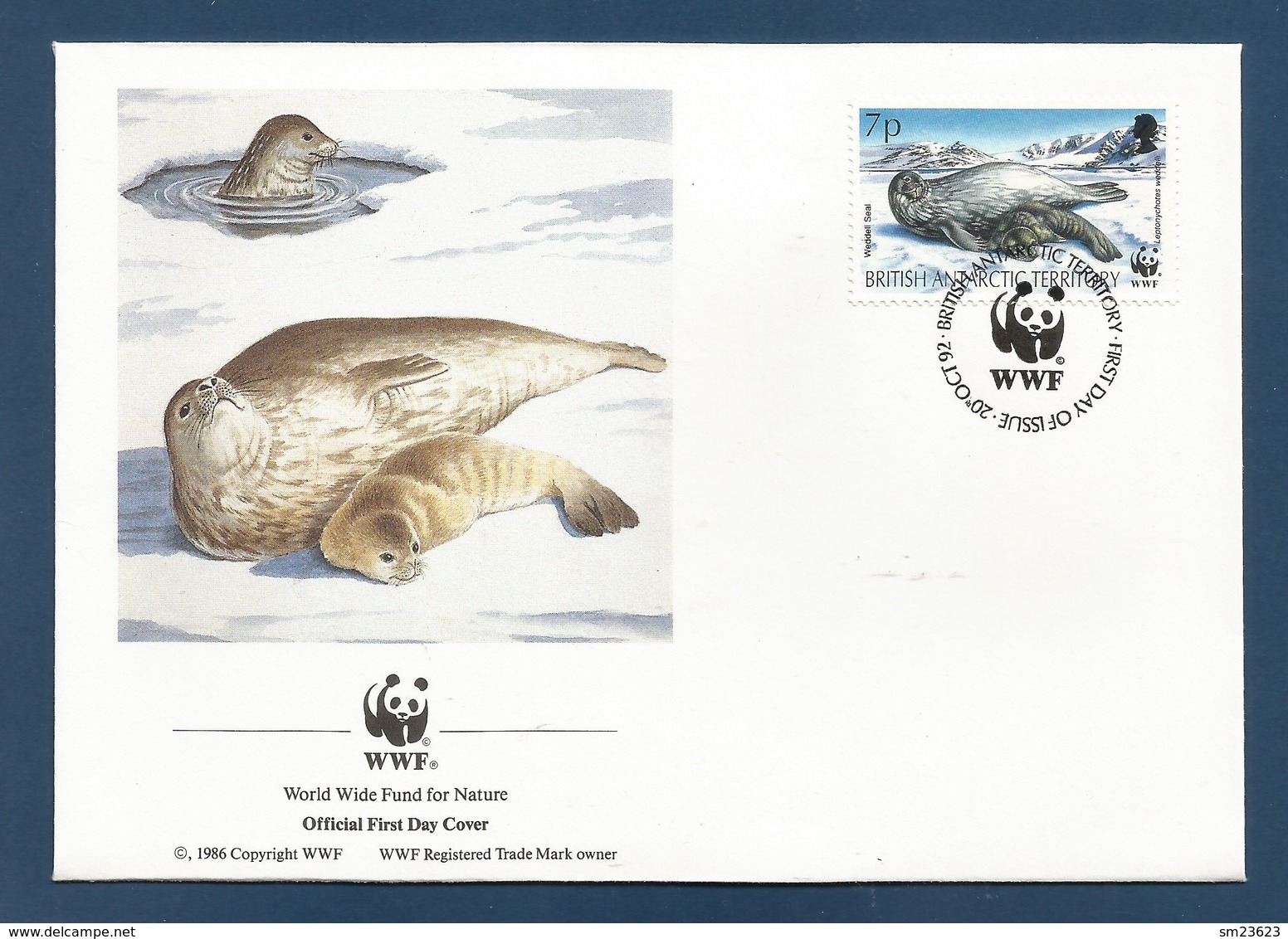 BAT 1992  Mi.Nr. 195 , Weddel Seal - WWF FDC - First Day 20.OCT 92 - FDC